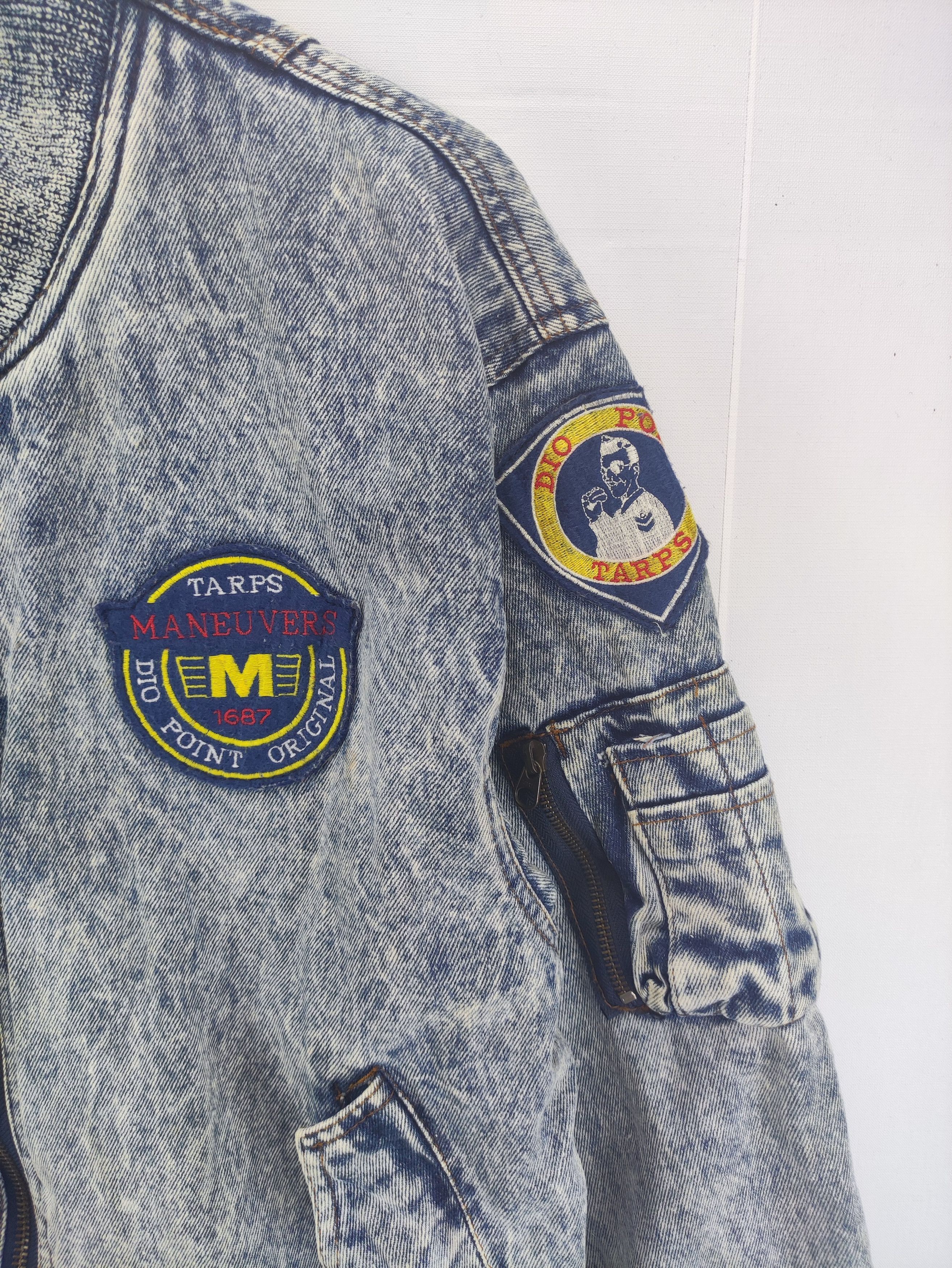 Japanese Brand Vintage Denim Bomber Jacket Acid Wash Zipper Size US XL / EU 56 / 4 - 2 Thumbnail