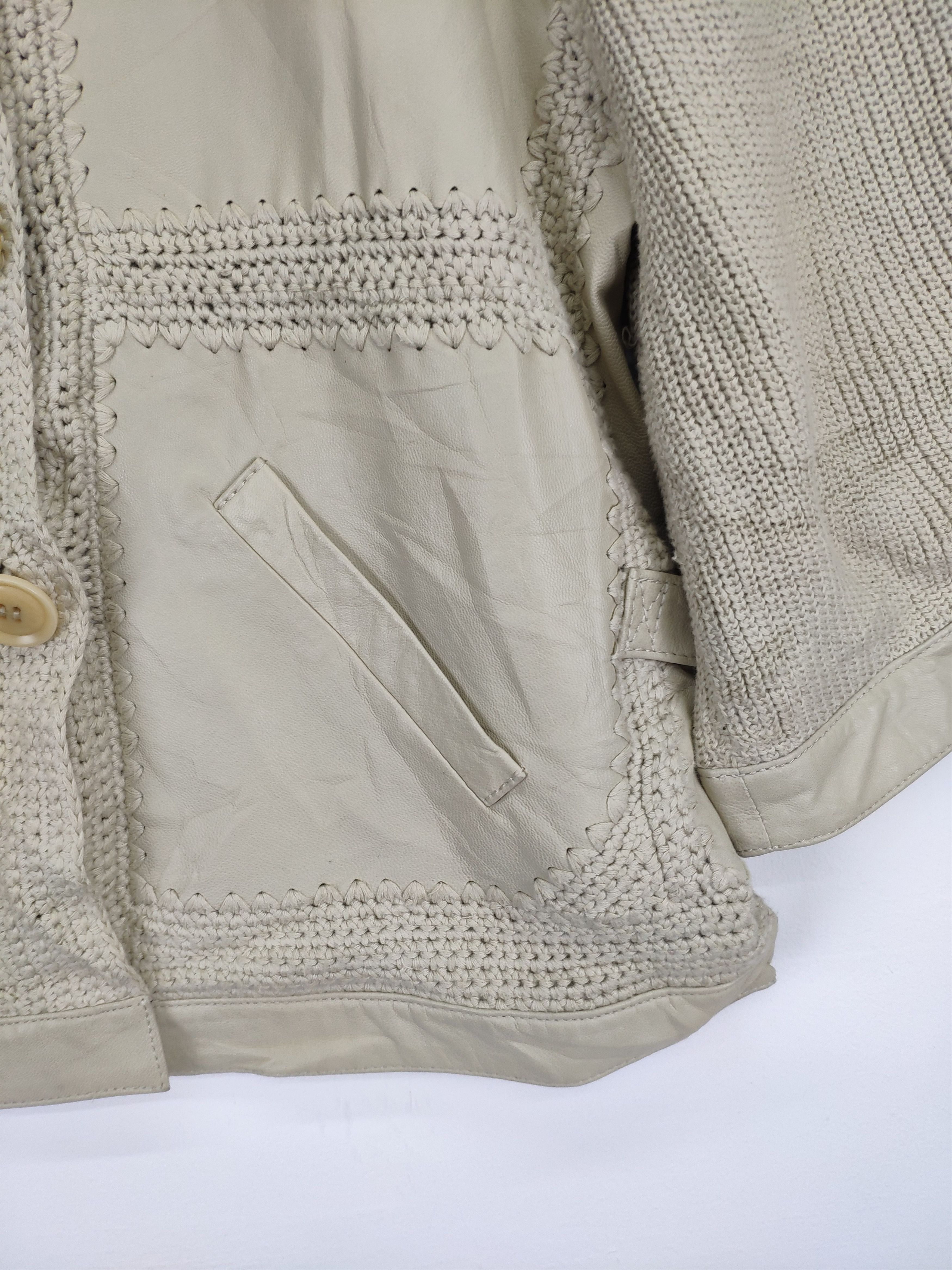 Japanese Brand × Vintage Vintage Knit Cardigan Sweater Sheepskin Leather Size S / US 4 / IT 40 - 7 Thumbnail