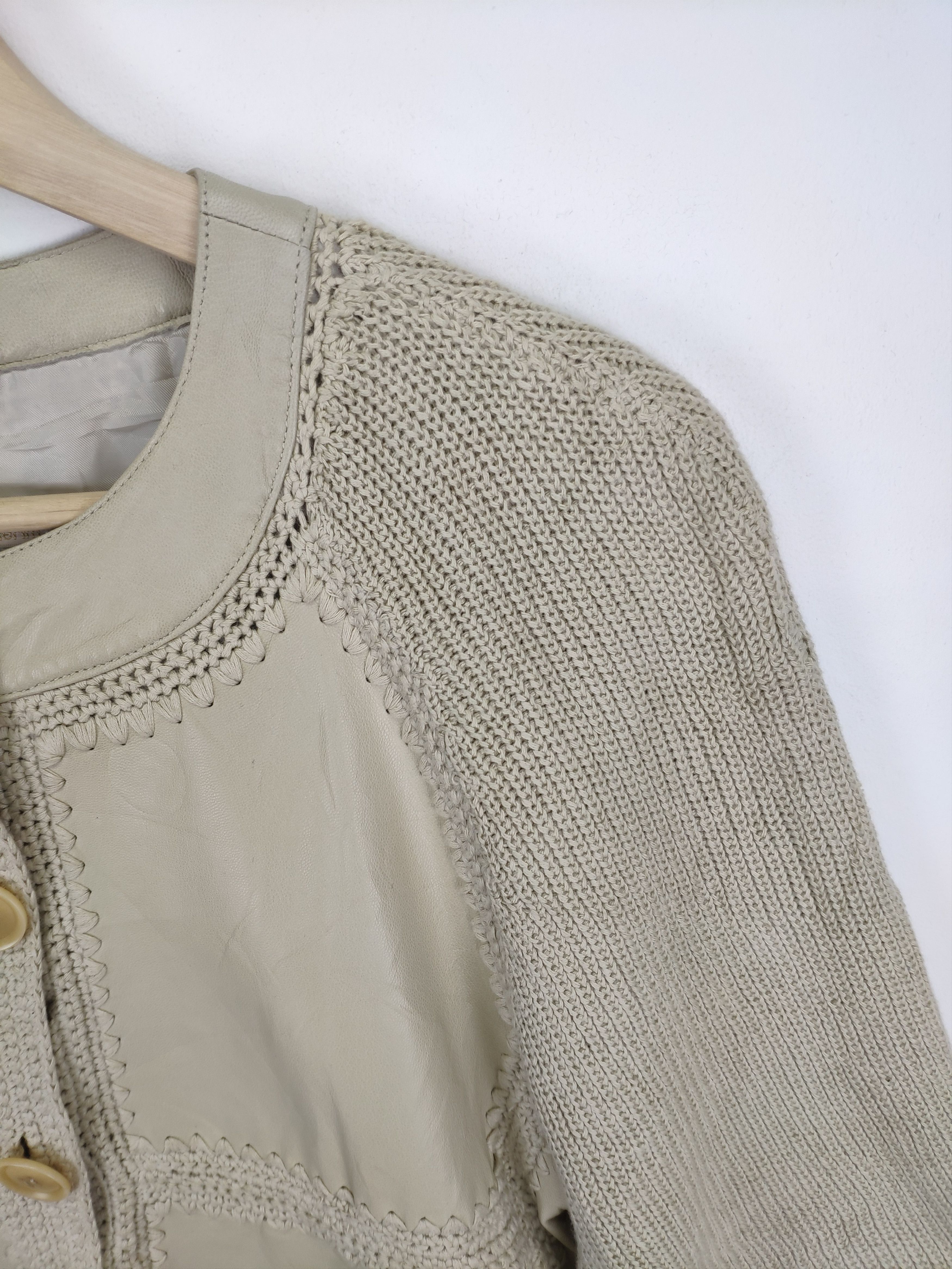 Japanese Brand × Vintage Vintage Knit Cardigan Sweater Sheepskin Leather Size S / US 4 / IT 40 - 9 Thumbnail
