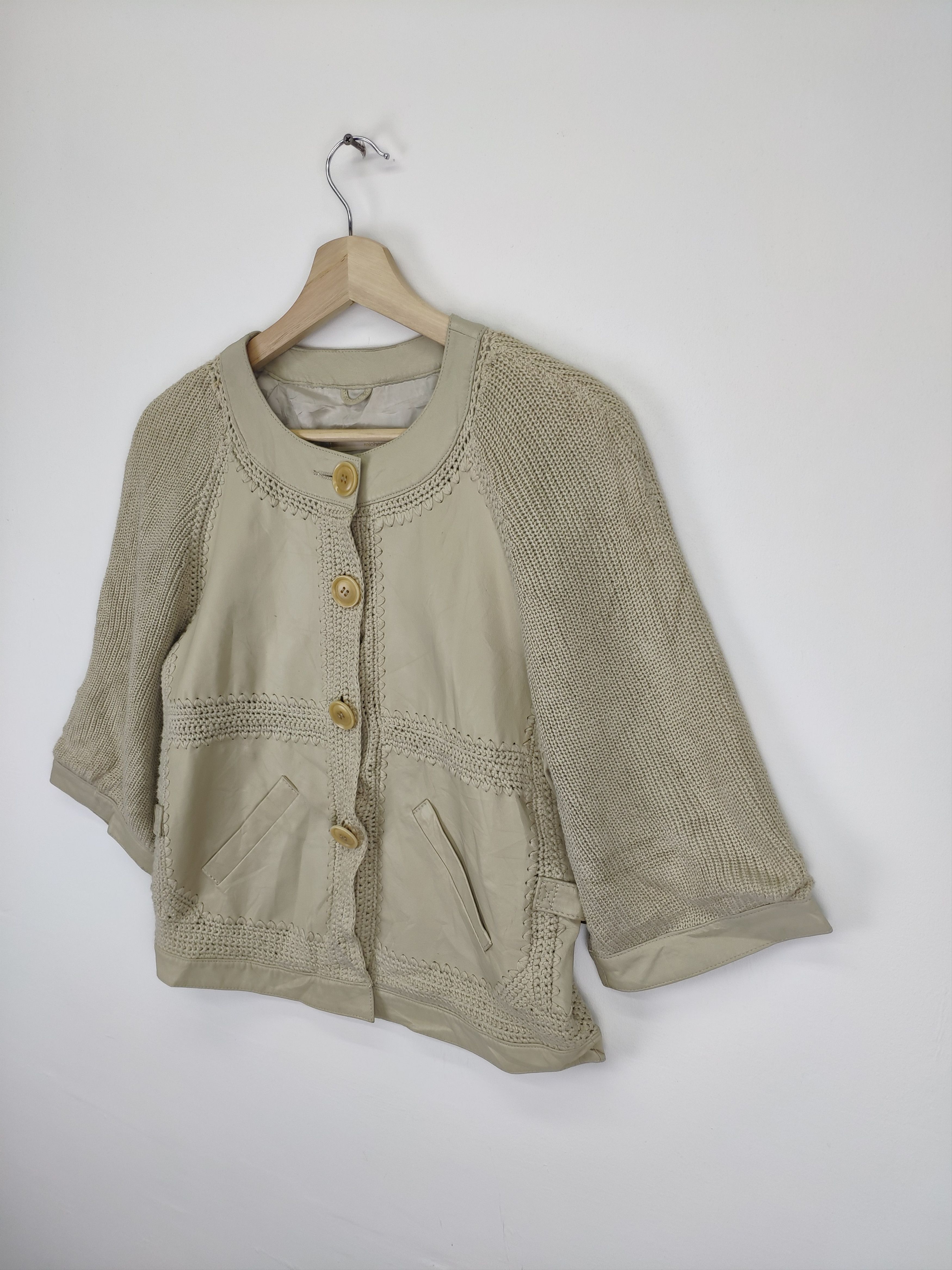 Japanese Brand × Vintage Vintage Knit Cardigan Sweater Sheepskin Leather Size S / US 4 / IT 40 - 2 Thumbnail