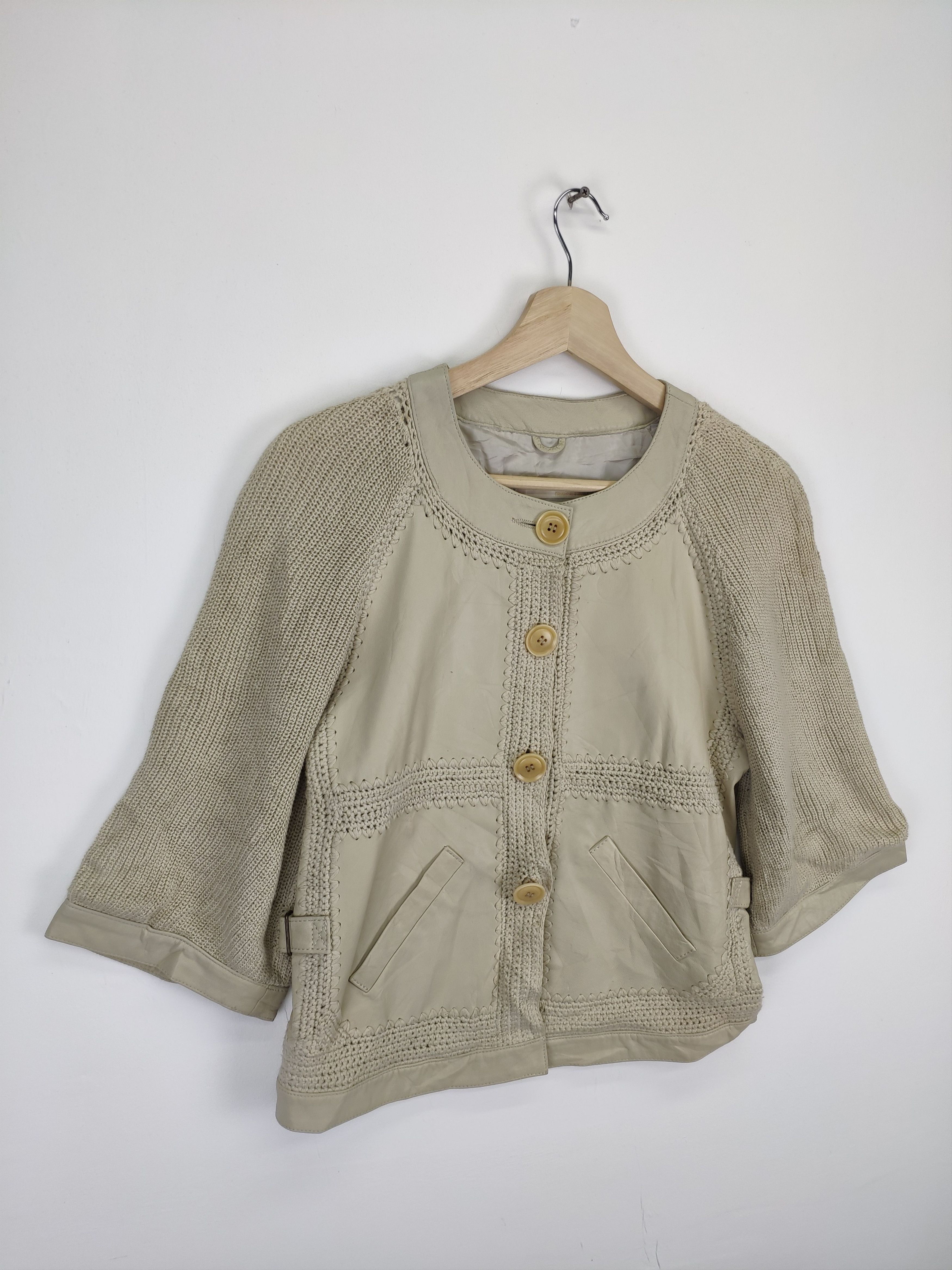Japanese Brand × Vintage Vintage Knit Cardigan Sweater Sheepskin Leather Size S / US 4 / IT 40 - 3 Thumbnail