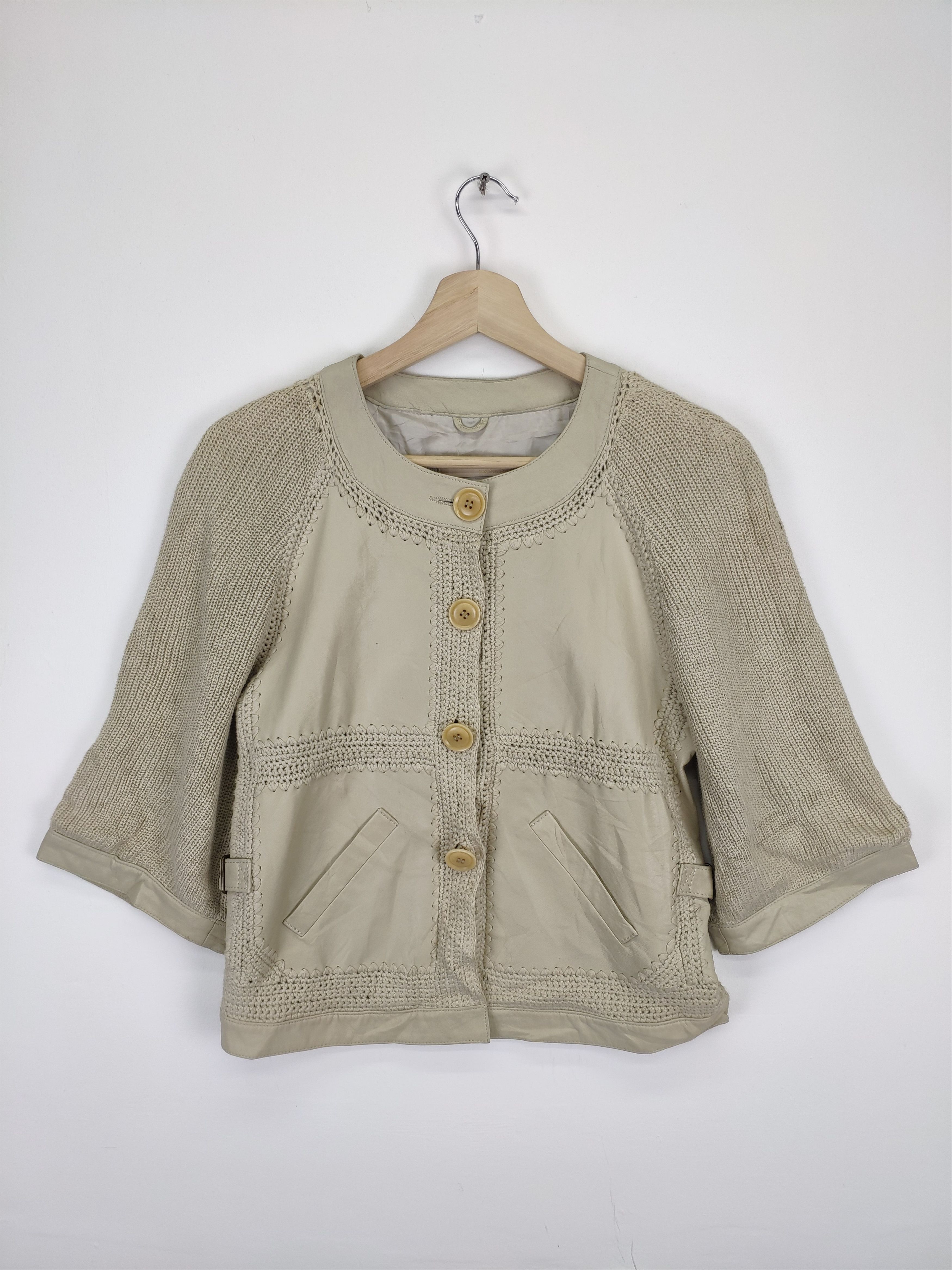 Japanese Brand × Vintage Vintage Knit Cardigan Sweater Sheepskin Leather Size S / US 4 / IT 40 - 1 Thumbnail