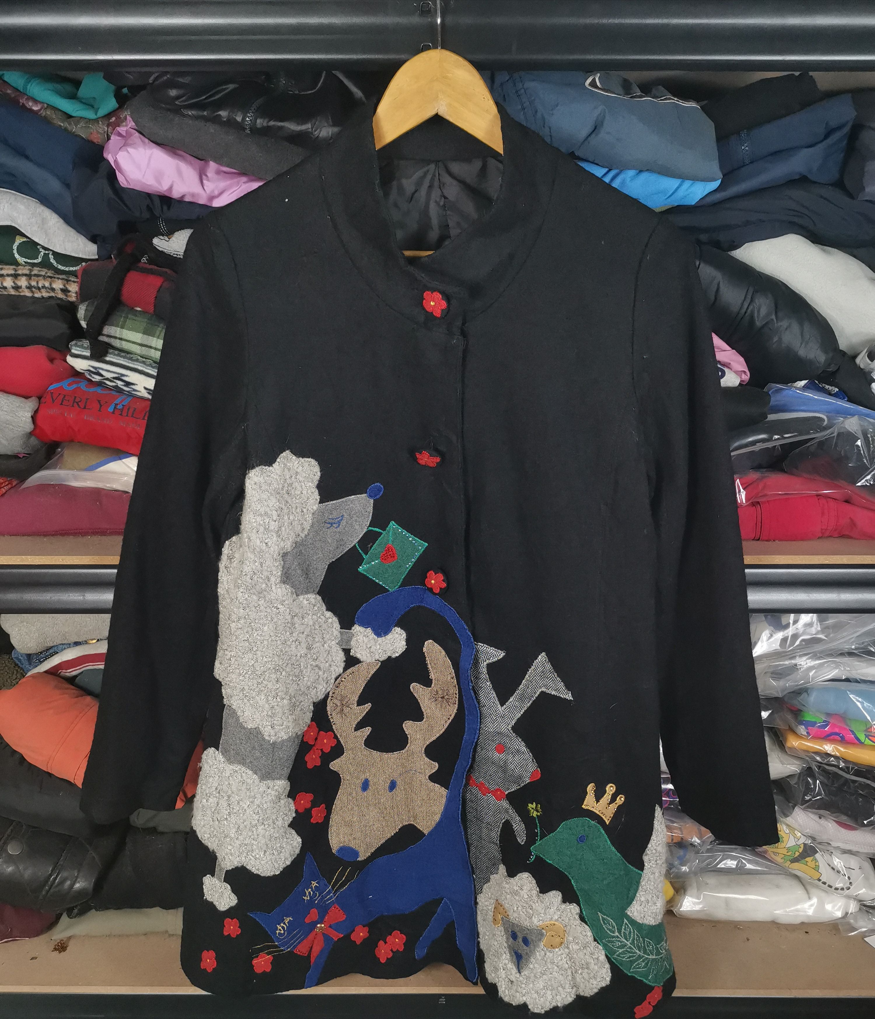 image of Archival Clothing x Cashmere Wool Vintage Patchwork Wool Jacket By Faburicca Patchwork in Black, Wo