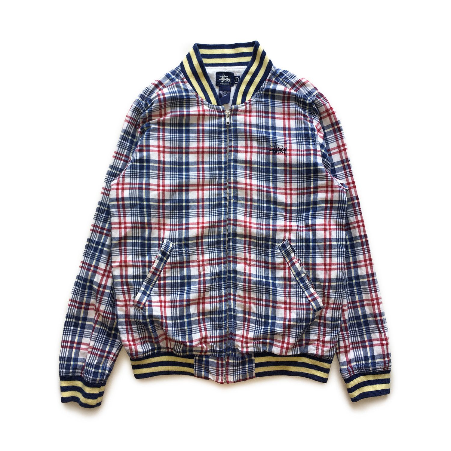 Vintage Stussy Embroidered Logo Plaid Varsity Jacket | Grailed