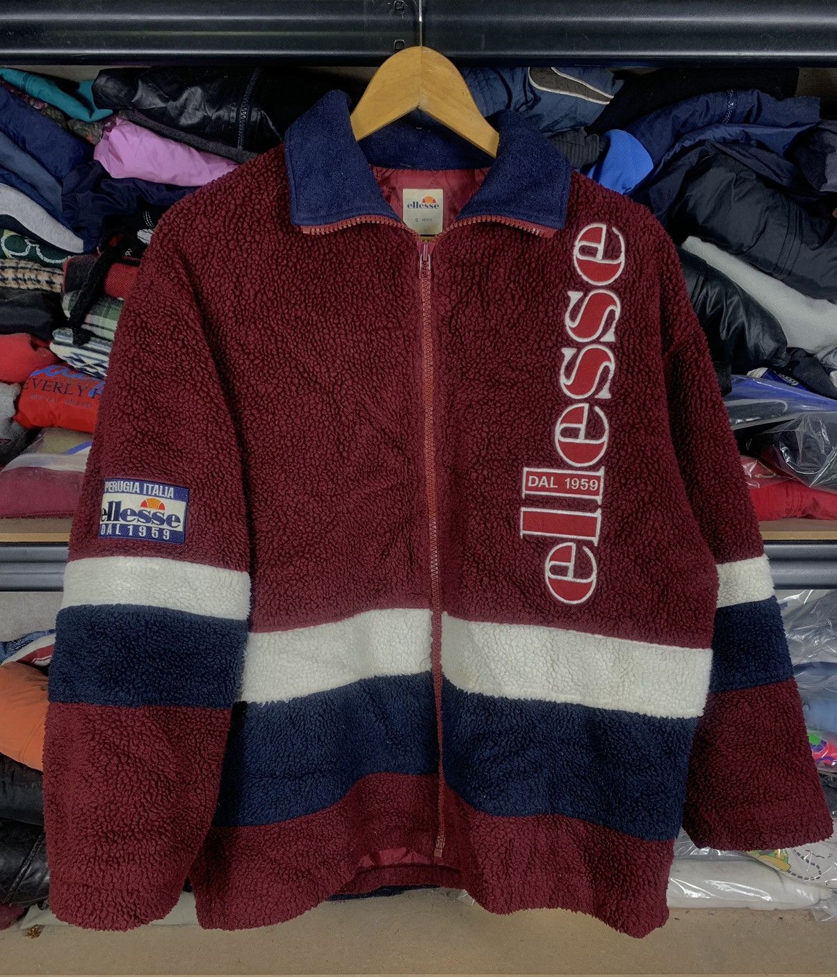 image of Ellesse Perugia Italia Deep Pile Sherpa Jacket in Maroon, Men's (Size Small)