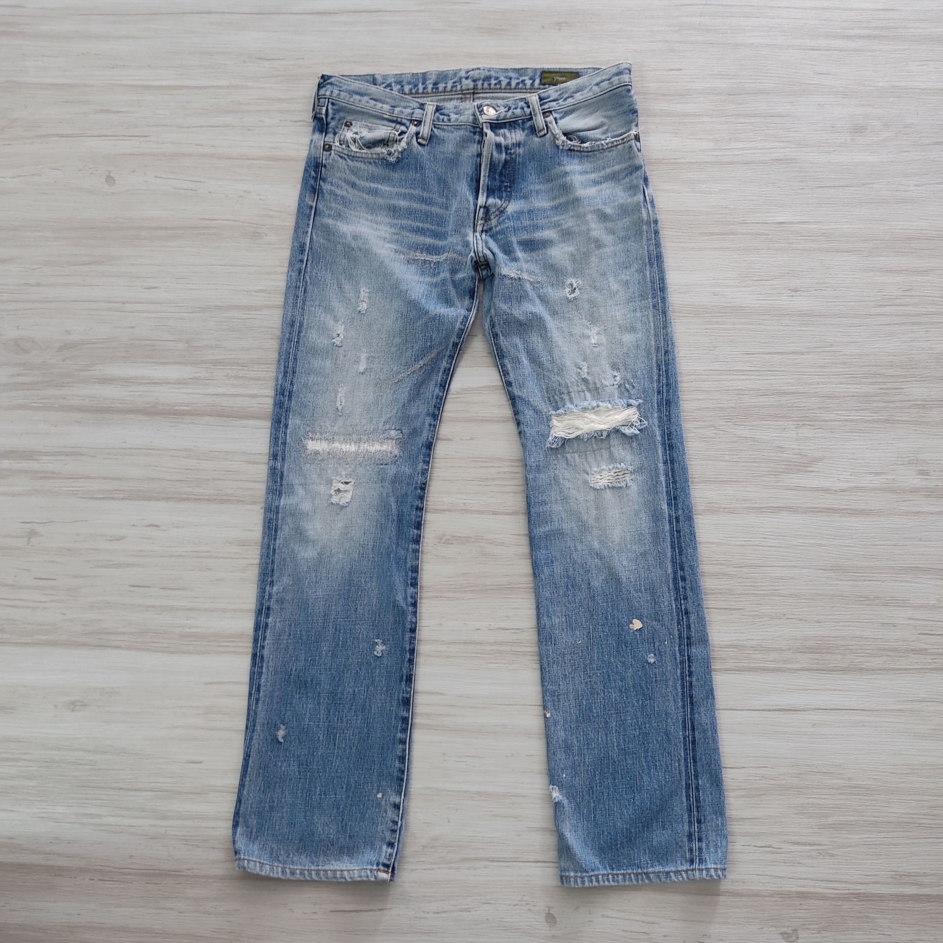 Japanese Brand Green BOWLES Co. Ltd Distressed Thrashed Selvedge Denim Size US 30 / EU 46 - 2 Thumbnail