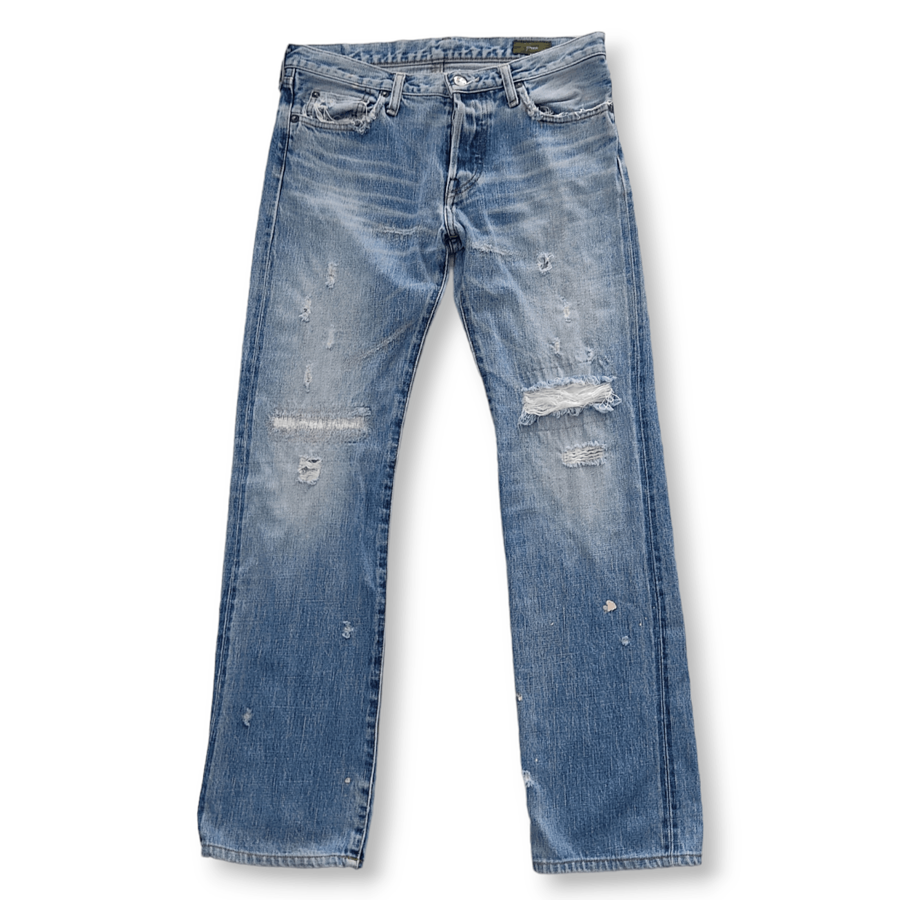 Japanese Brand Green BOWLES Co. Ltd Distressed Thrashed Selvedge Denim Size US 30 / EU 46 - 1 Thumbnail