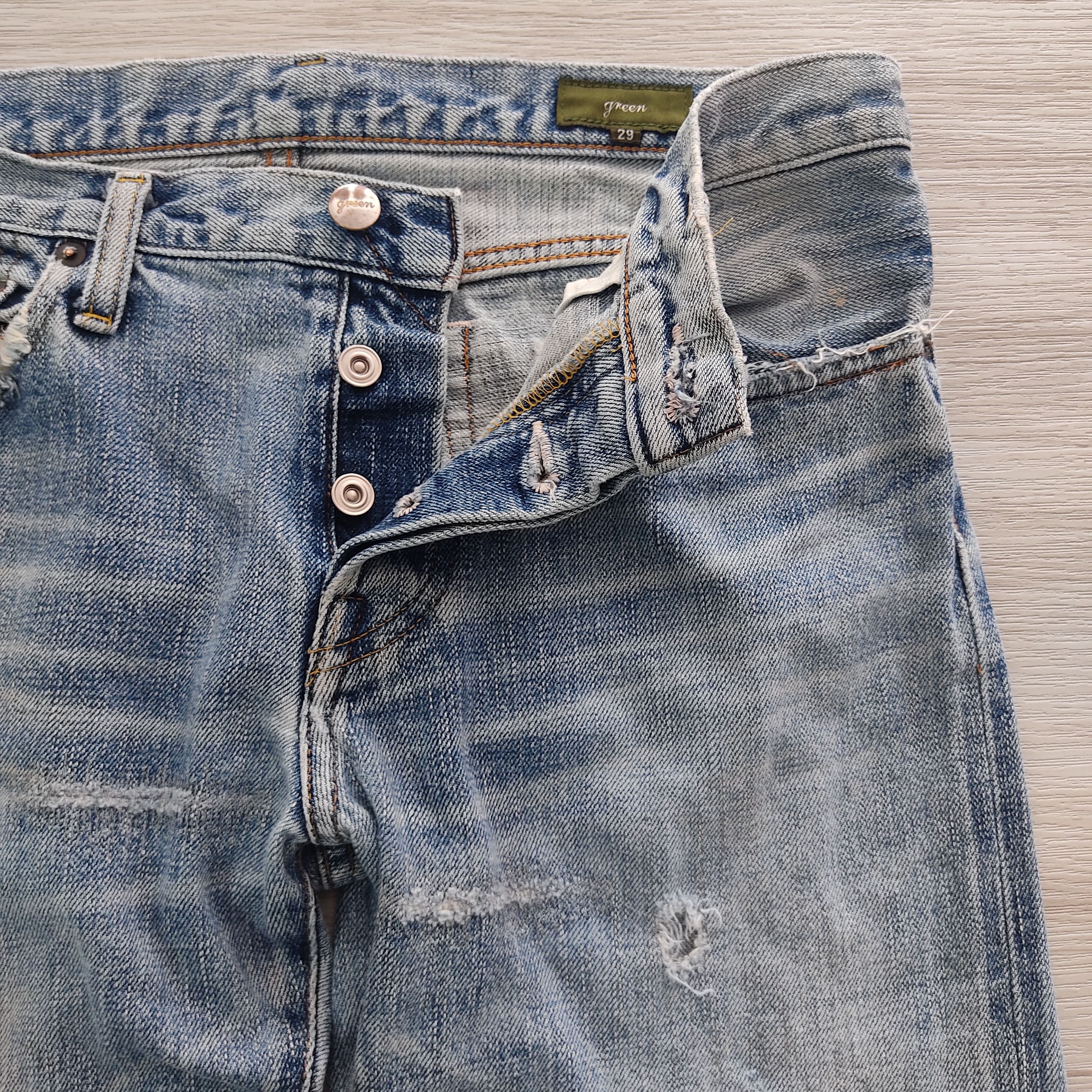 Japanese Brand Green BOWLES Co. Ltd Distressed Thrashed Selvedge Denim Size US 30 / EU 46 - 3 Thumbnail