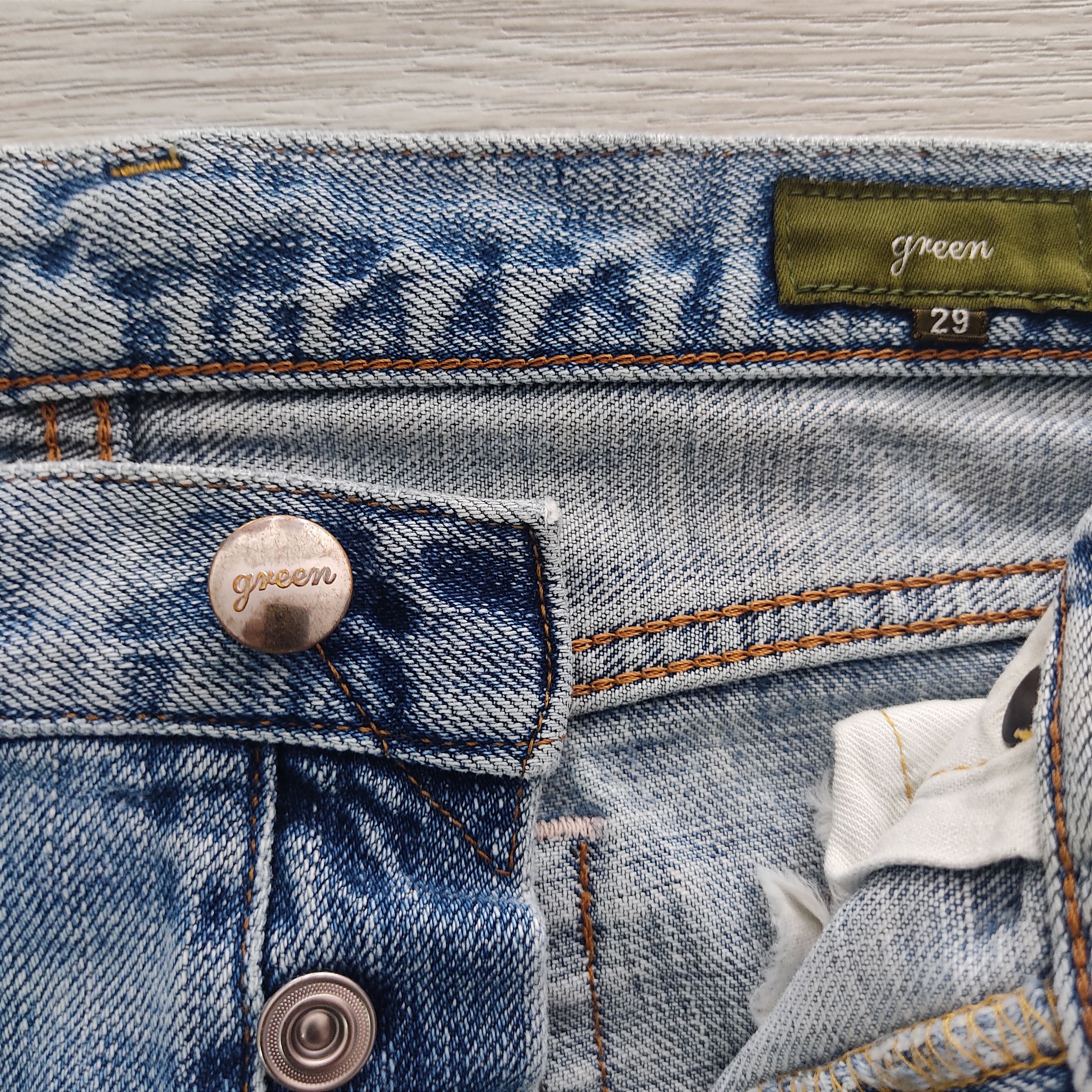 Japanese Brand Green BOWLES Co. Ltd Distressed Thrashed Selvedge Denim Size US 30 / EU 46 - 9 Thumbnail