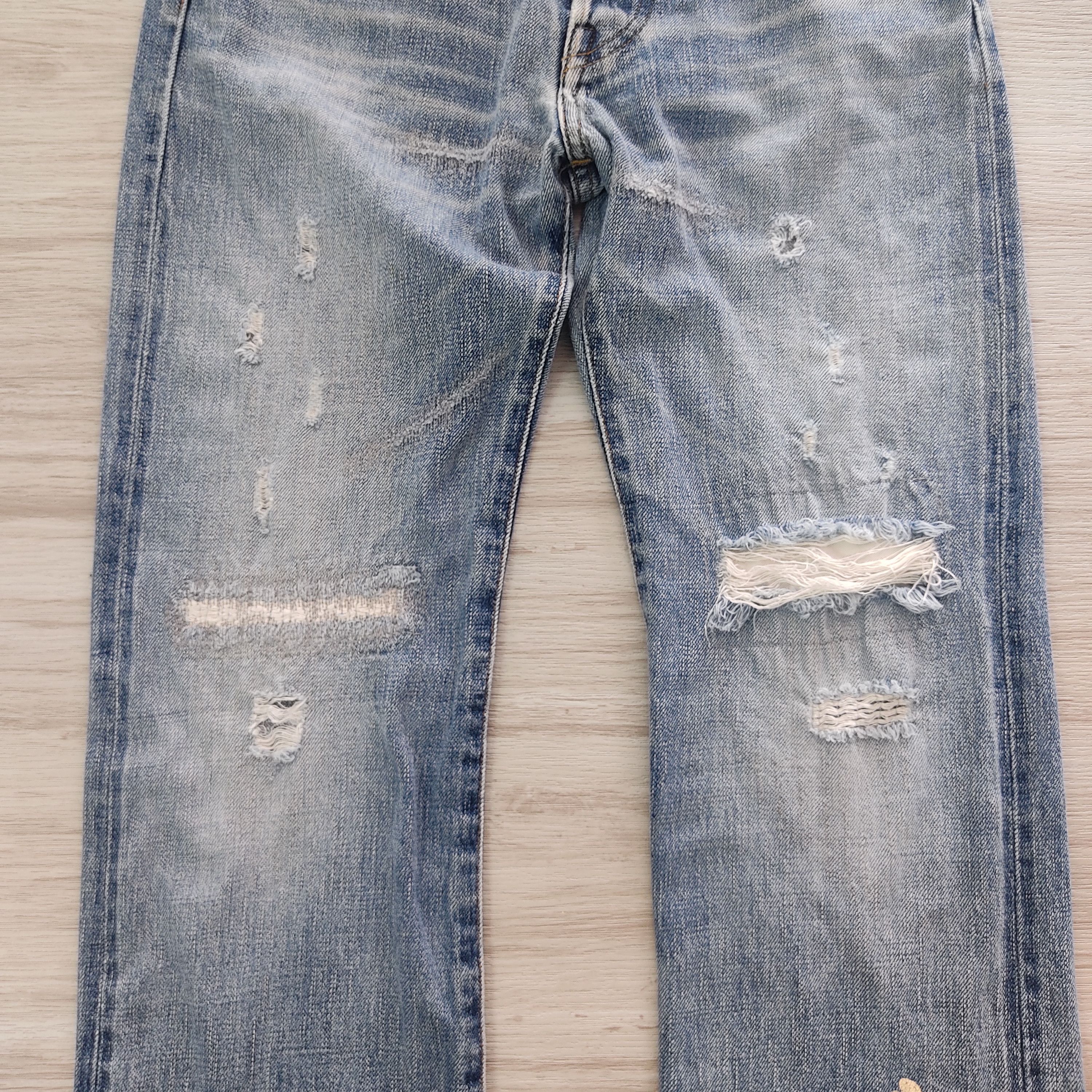 Japanese Brand Green BOWLES Co. Ltd Distressed Thrashed Selvedge Denim Size US 30 / EU 46 - 6 Thumbnail