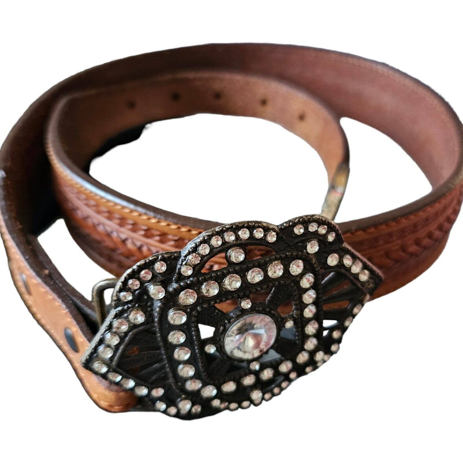 Vintage Leather Belt, Ivory/Blue Stone main image 1