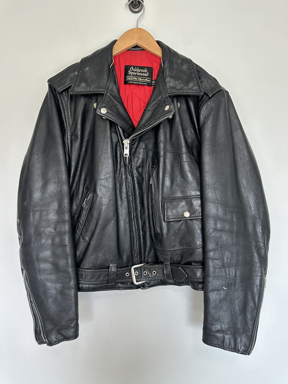 Vintage Sears Oakbrook D Pocket Leather Motorcycle Biker Jacket 42 ...