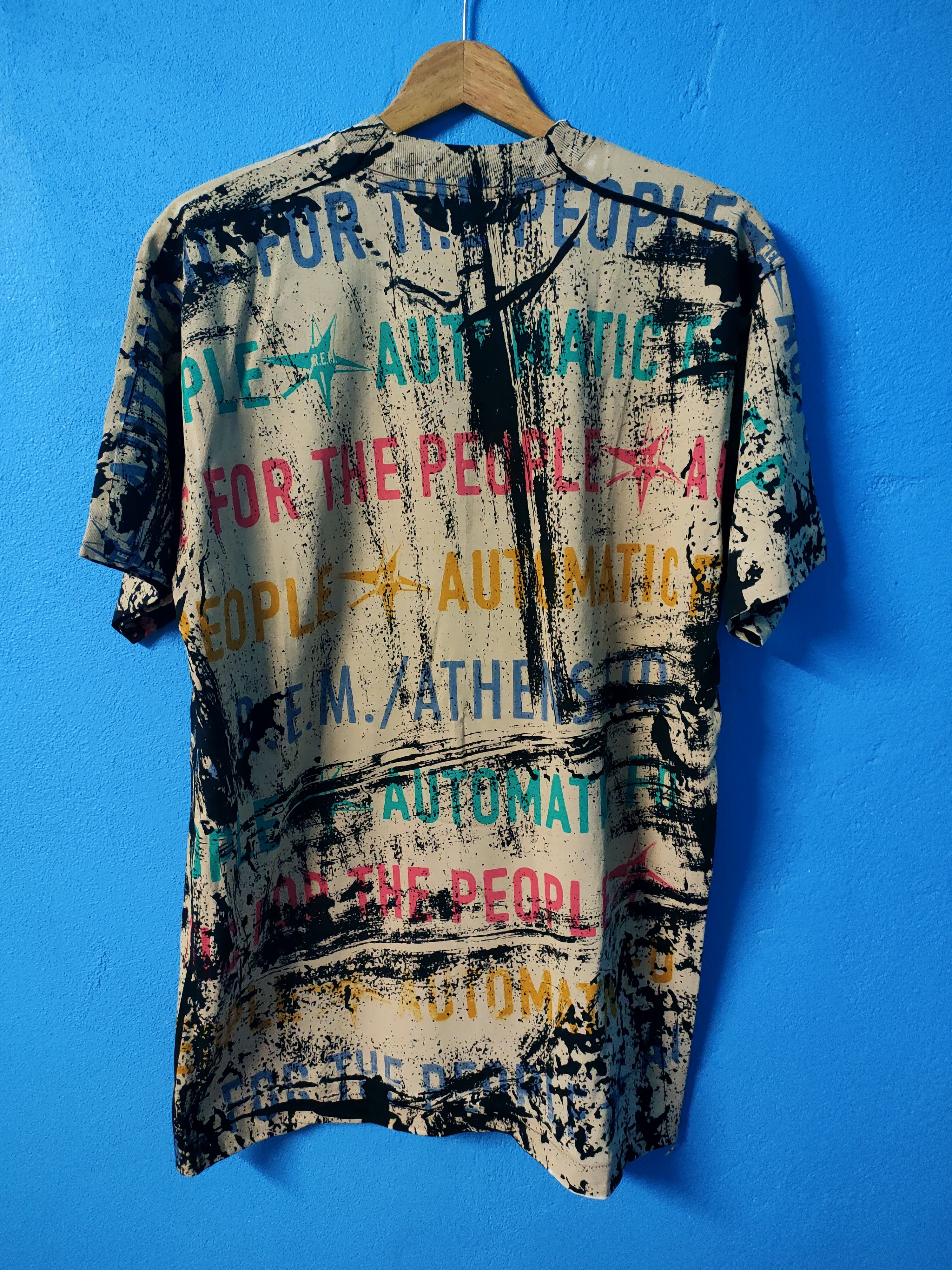 image of Band Tees x Vintage 90's Rem Band Fullprint Acid Wash Mosquitohead Shirt in Black/White/Red (Size L