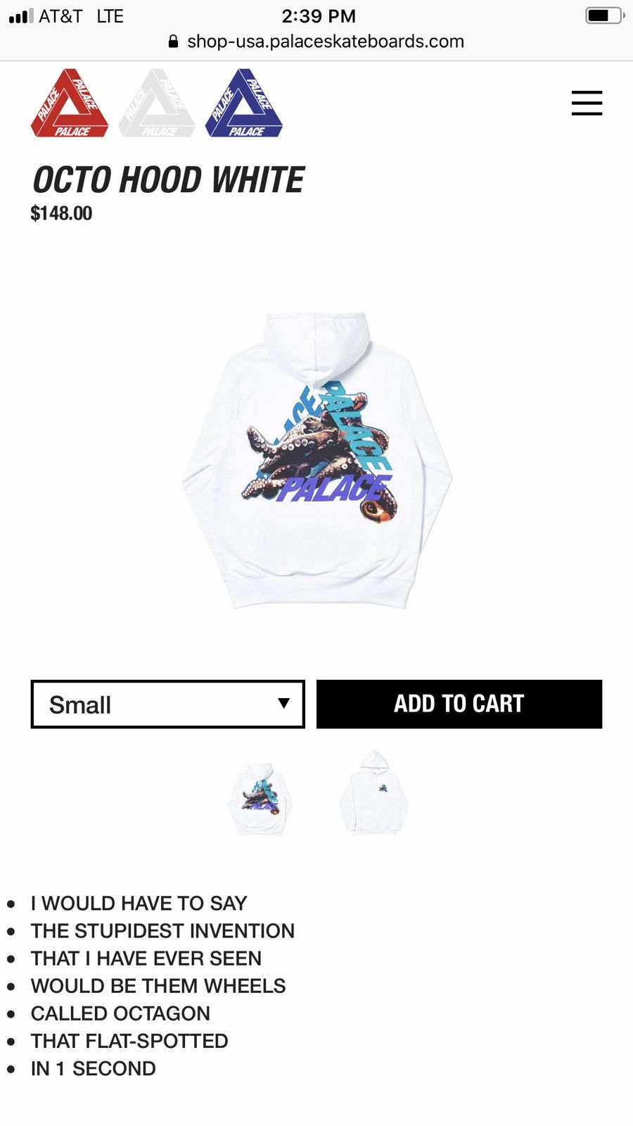 Palace Palace Octo Hood Octopus Hoodie Large White Size US L / EU 52-54 / 3 - 5 Thumbnail