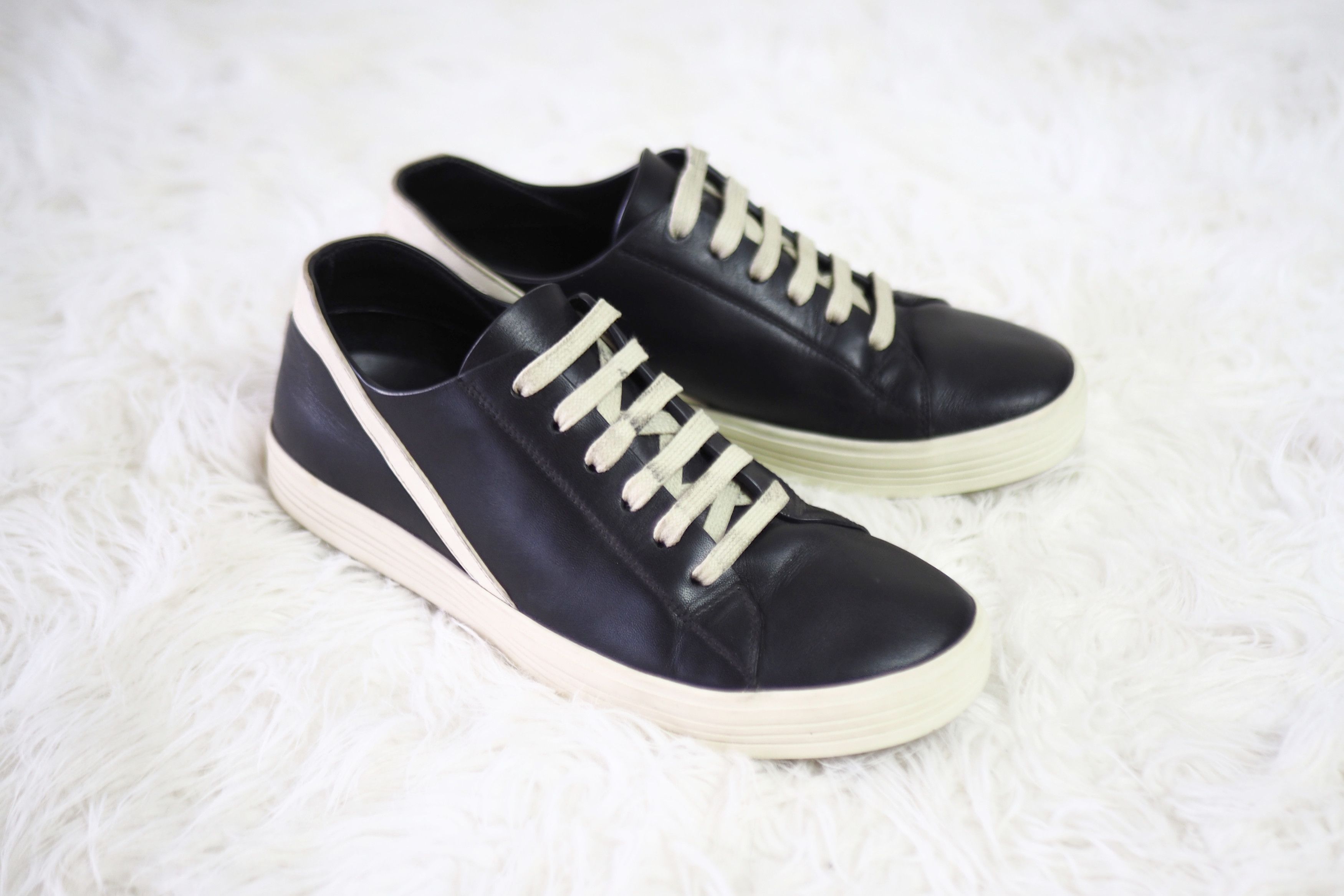 image of Rick Owens Leather Black & Milk Geothrasher Low Size 36.5-37 Shoes in Black/Milk, Women's