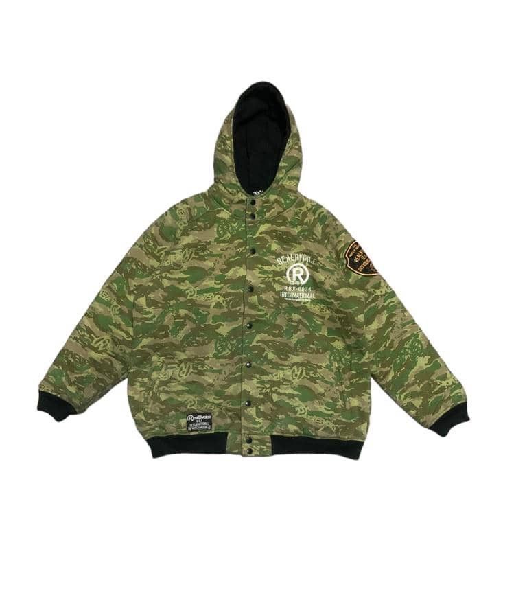 image of Archival Clothing x Varsity Jacket Vintage Varsity Hoodie Jacket By Real B Voice in Green Camo (Siz