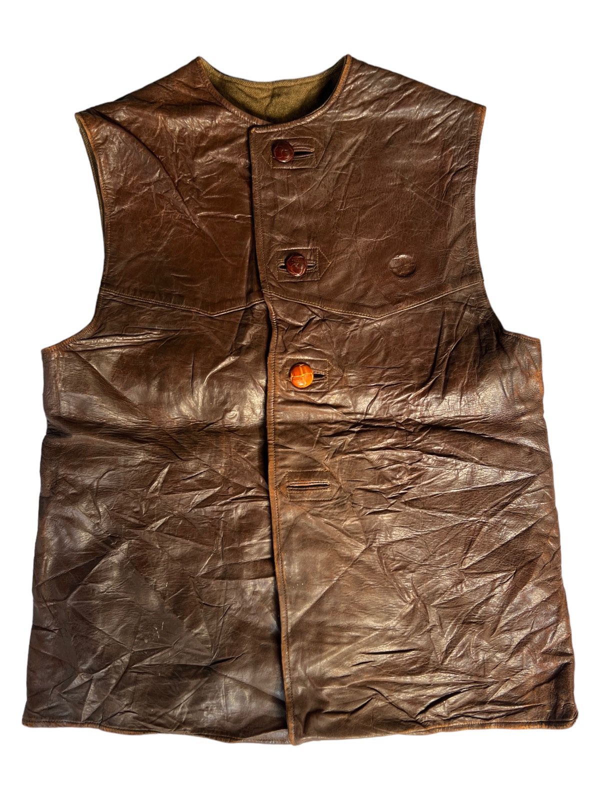 VERY RARE VINTAGE VEST LEATHER JERKIN BRITISH ARMY 50S