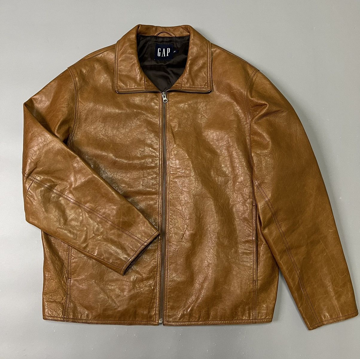 image of Vintage Gap Leather Jacket Brown Y2K 00’S, Men's (Size Large)