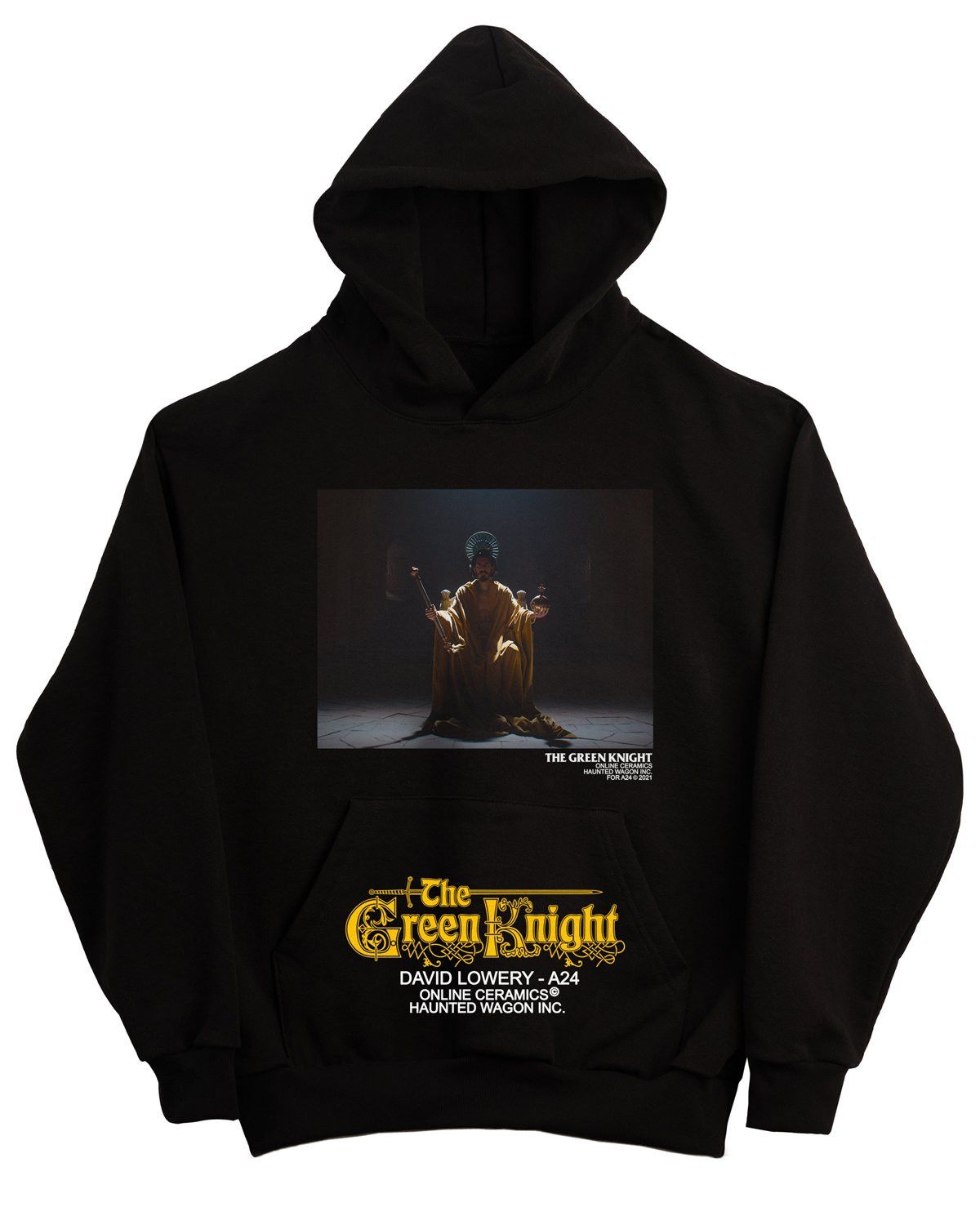 image of A24 x Online Ceramics The Green Knight Legend Forged By Fire Hoodie in Black, Men's (Size XL)