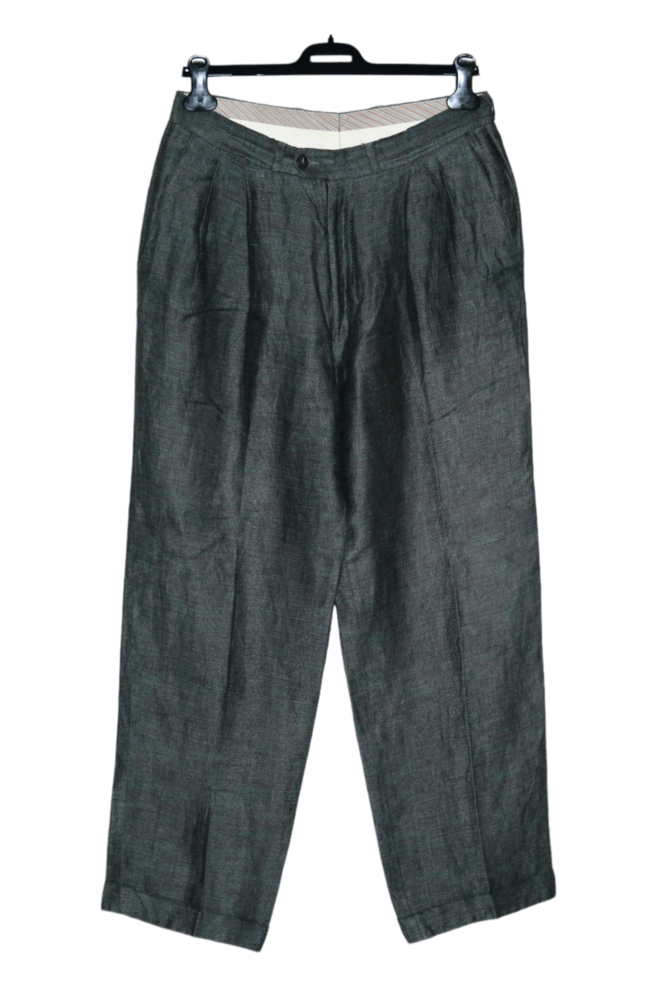 image of VTG Missoni Uomo Iridescent Linen Relaxed Fit Trousers in Green, Men's (Size 32)
