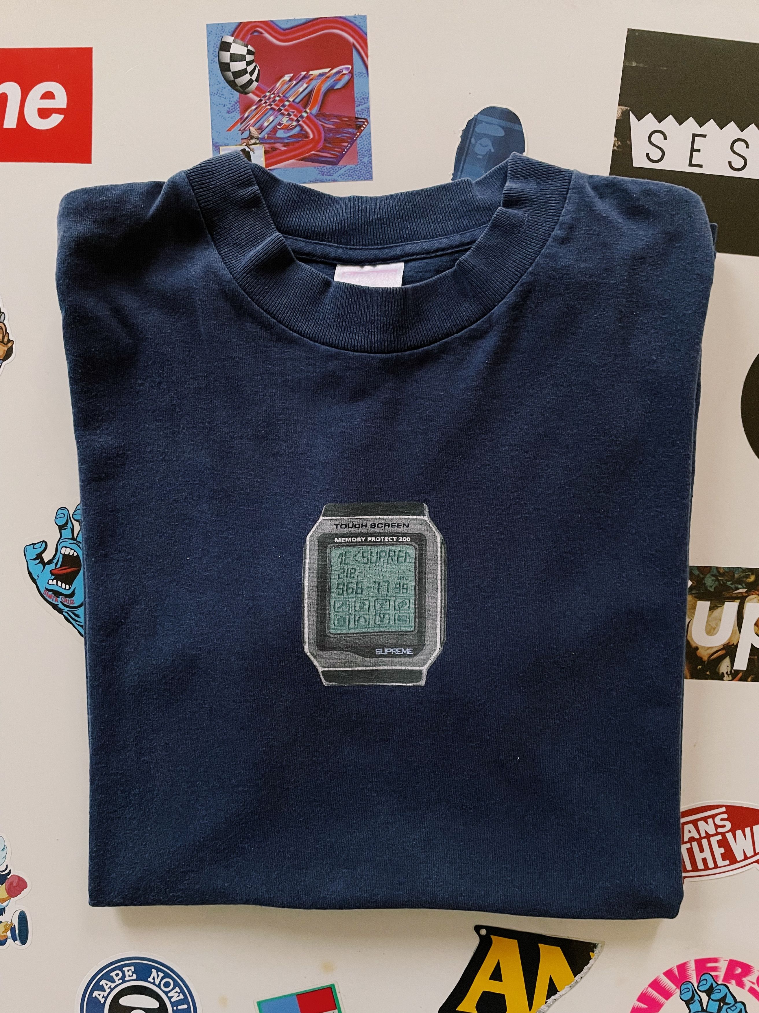 Vintage 1998 Supreme Casio Watch T-shirt Navy