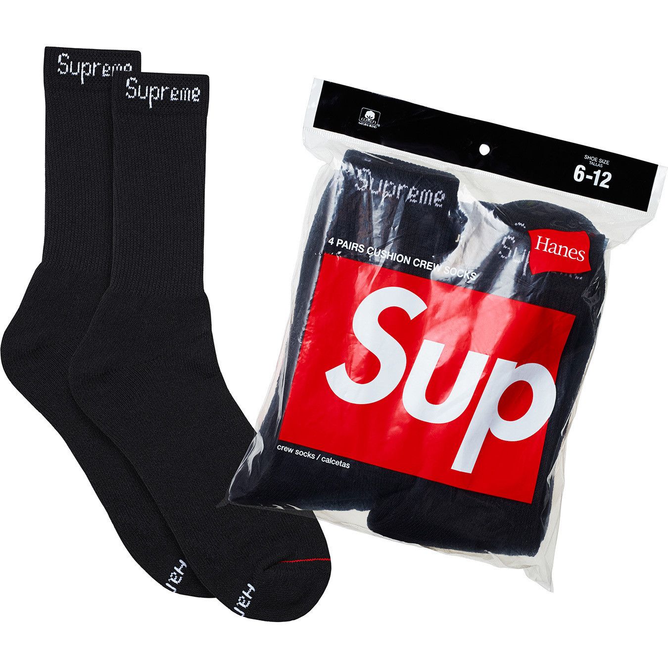 Hanes × Supreme Sealed - Supreme / Hanes - Black Crew Socks - (4 PACK) Size ONE SIZE - 1 Preview
