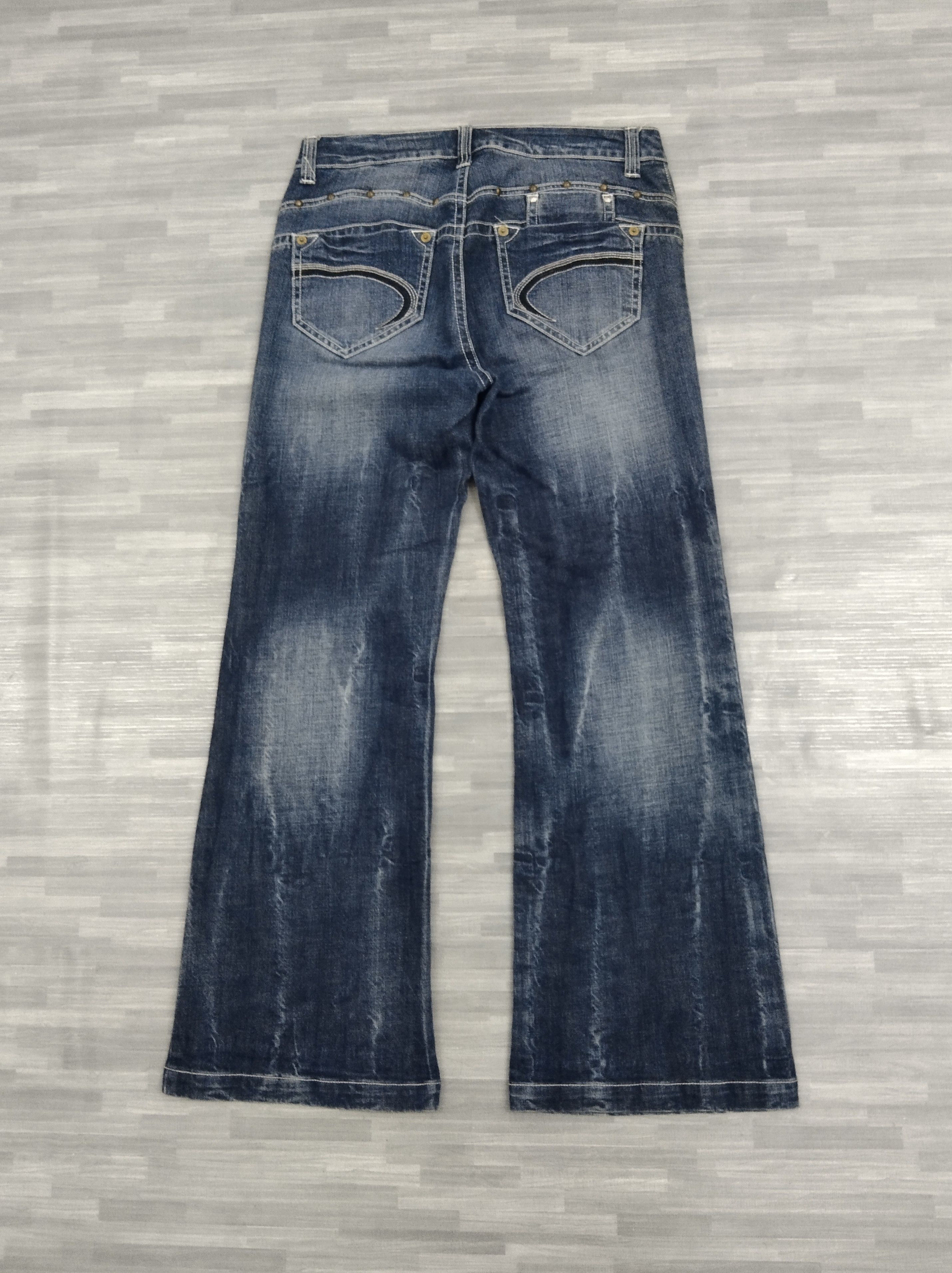 Japanese Brand FLARE🔥WASHED BLUE STUDDED WAVE LIST DENIM PANTS Size US 32 / EU 48 - 3 Thumbnail
