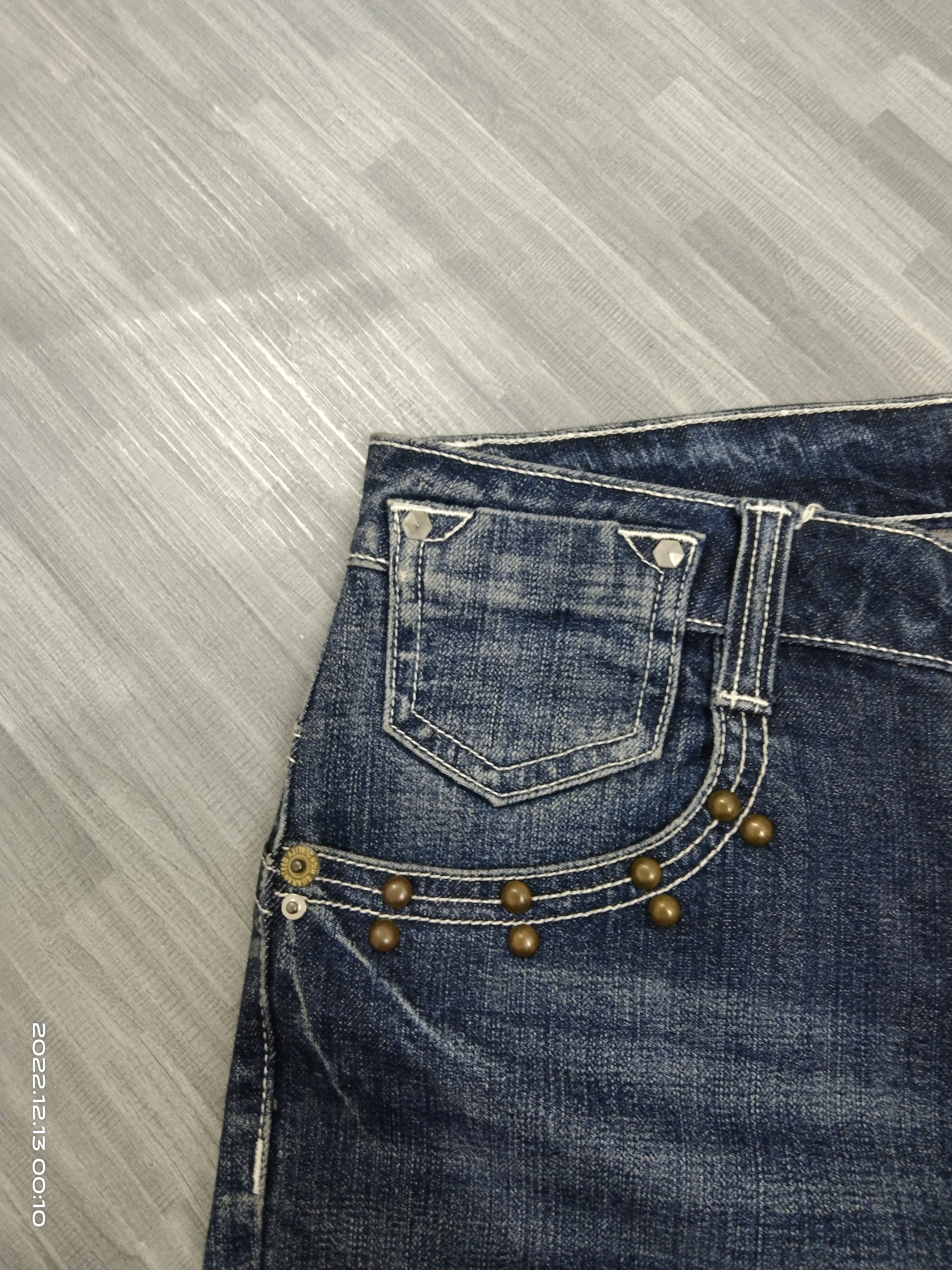 Japanese Brand FLARE🔥WASHED BLUE STUDDED WAVE LIST DENIM PANTS Size US 32 / EU 48 - 7 Thumbnail