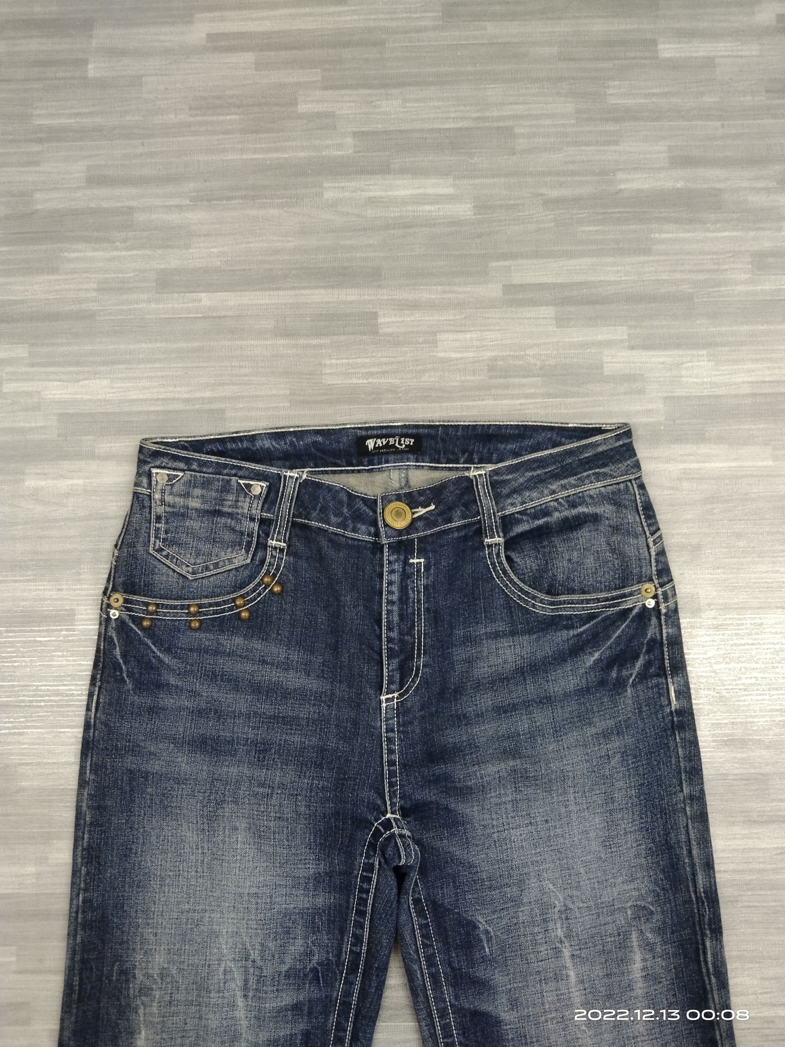 Japanese Brand FLARE🔥WASHED BLUE STUDDED WAVE LIST DENIM PANTS Size US 32 / EU 48 - 4 Thumbnail