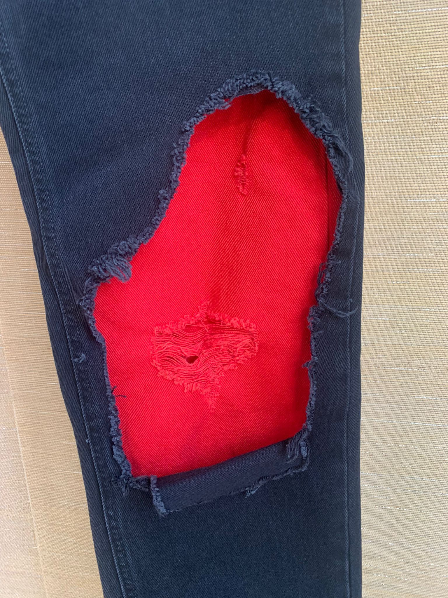 Raf Simons AW19 Slim Destroyed Denim in Black Red Size US 34 / EU 50 - 5 Thumbnail