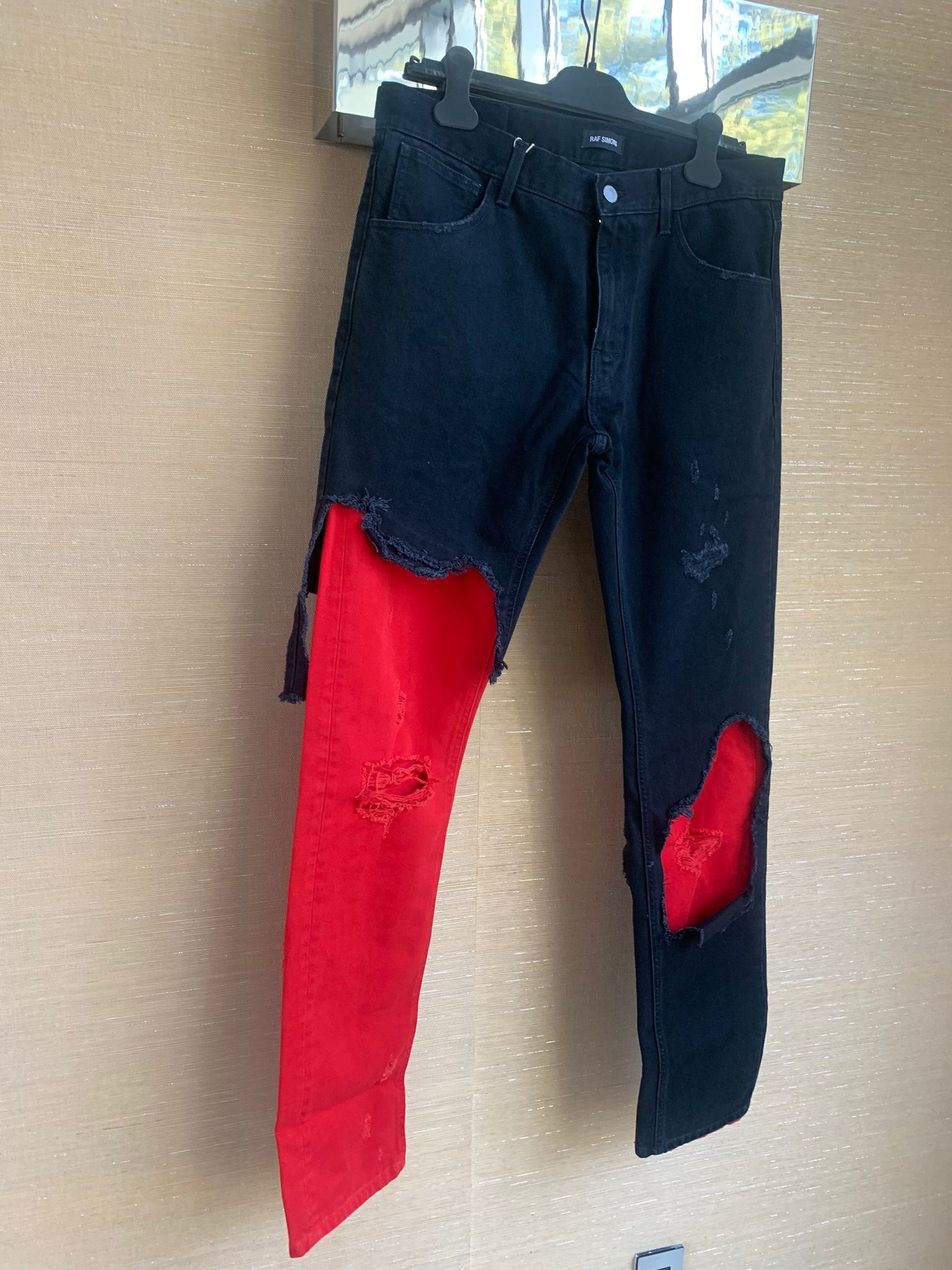 Raf Simons AW19 Slim Destroyed Denim in Black Red Size US 34 / EU 50 - 11 Thumbnail