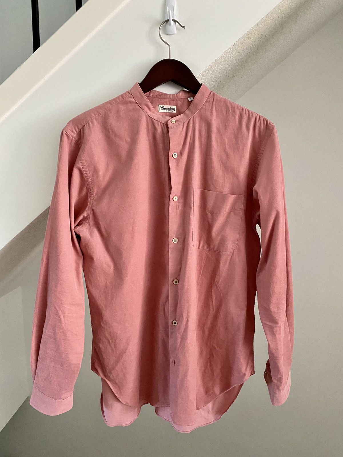 image of Camoshita Mandarin Collar Corduroy Shirt Size Medium in Pink, Men's