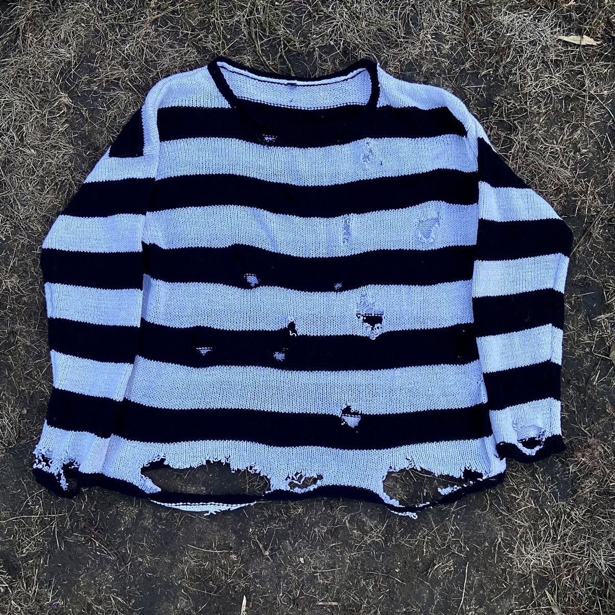 Vintage Vintage Y2K Striped Distressed Knit Sweater Grunge Slim XL Size XL / US 12-14 / IT 48-50 - 1 Thumbnail