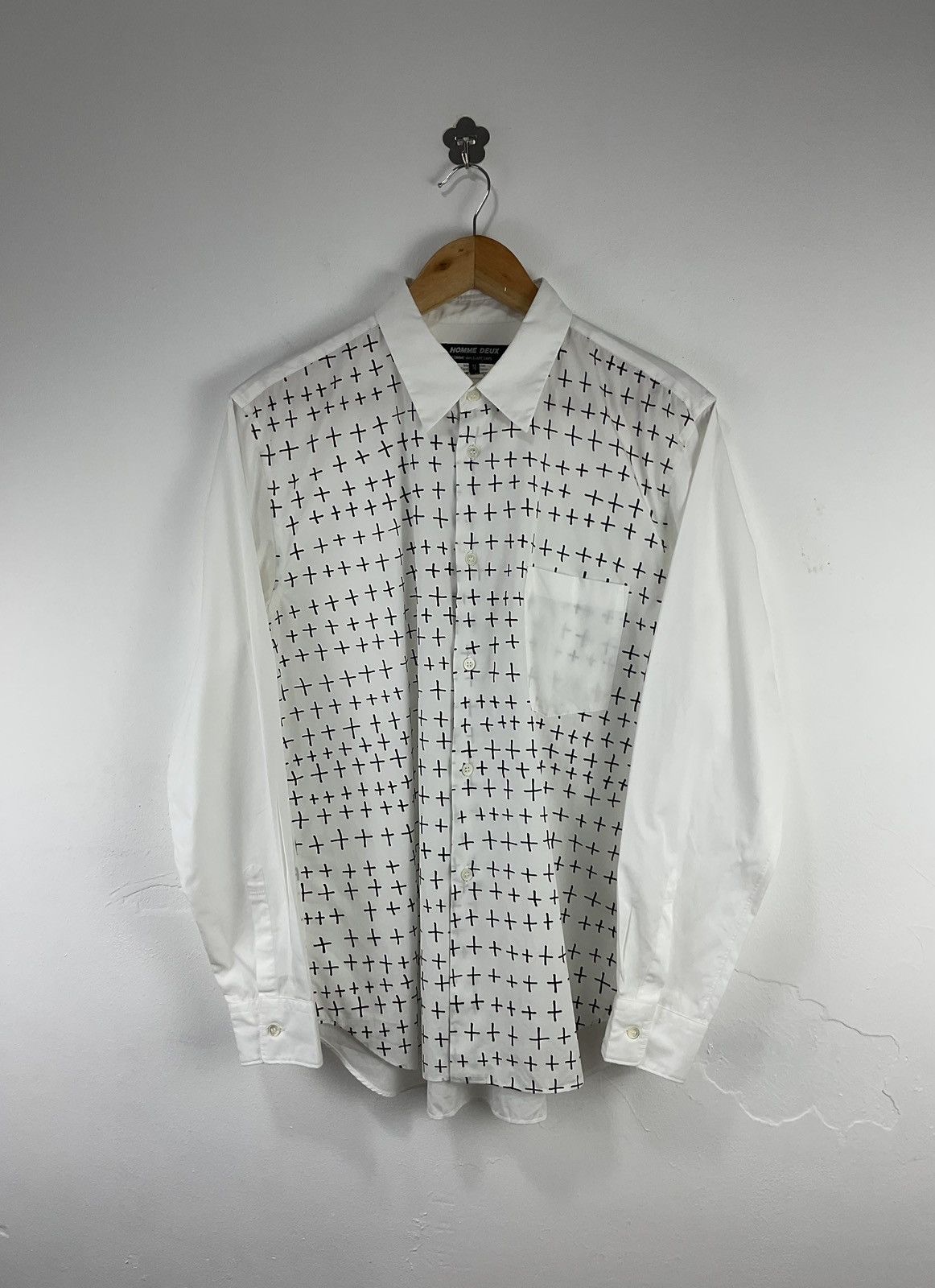 image of Comme Des Garcons Homme Deux Cross Print Shirt in White, Men's (Size Medium)
