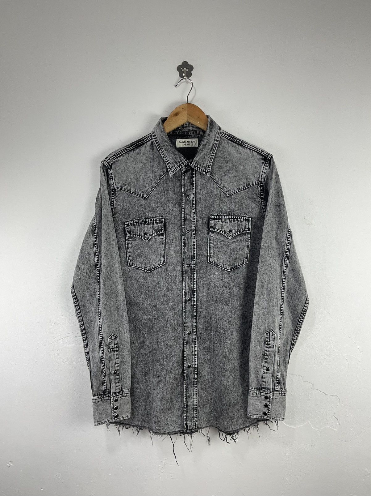 image of Saint Laurent Paris Saint Laurent Acid Wash Western Denim Shirt, Men's (Size Small)