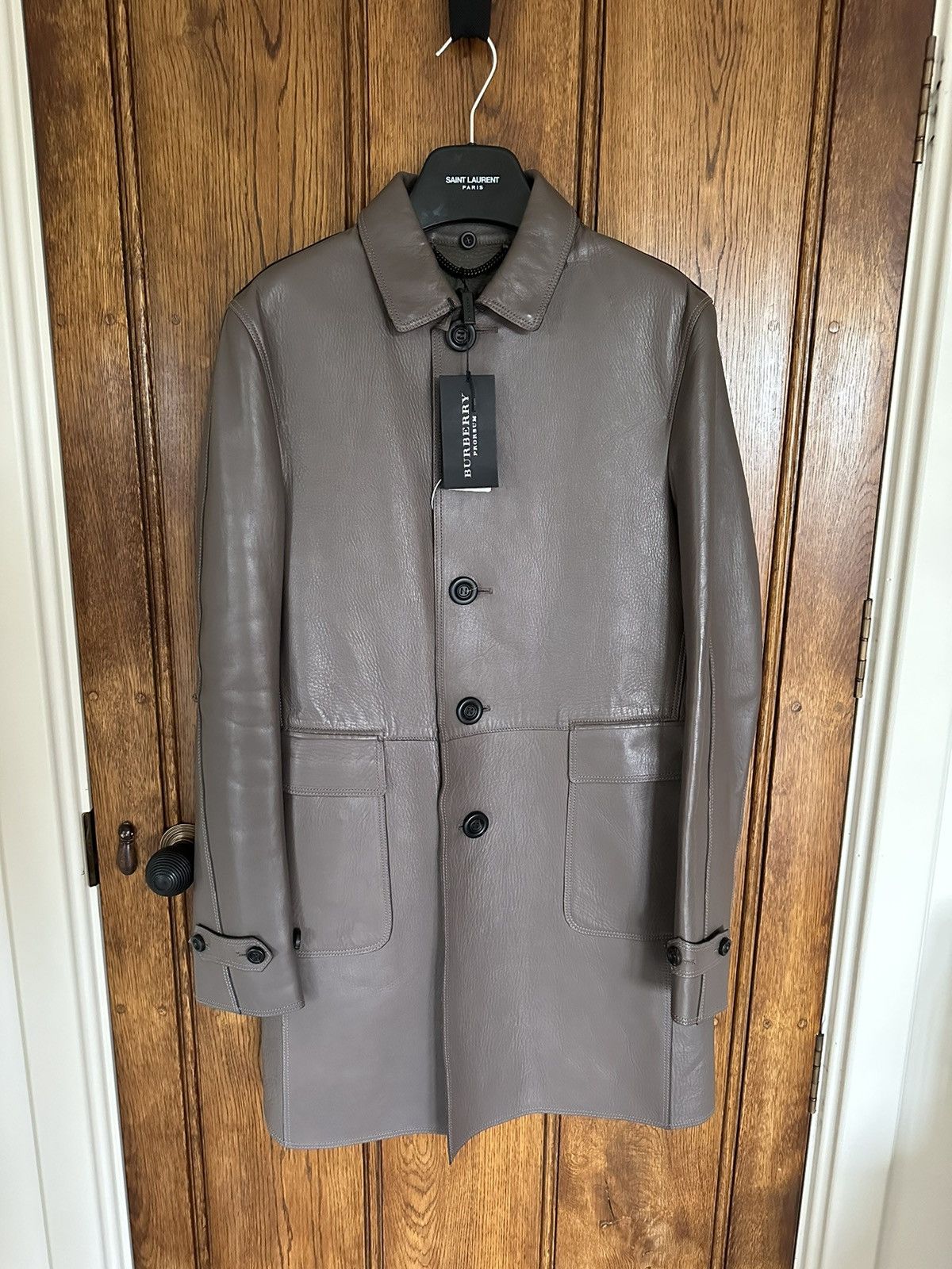Burberry Prorsum Bailey sample long grey leather coat