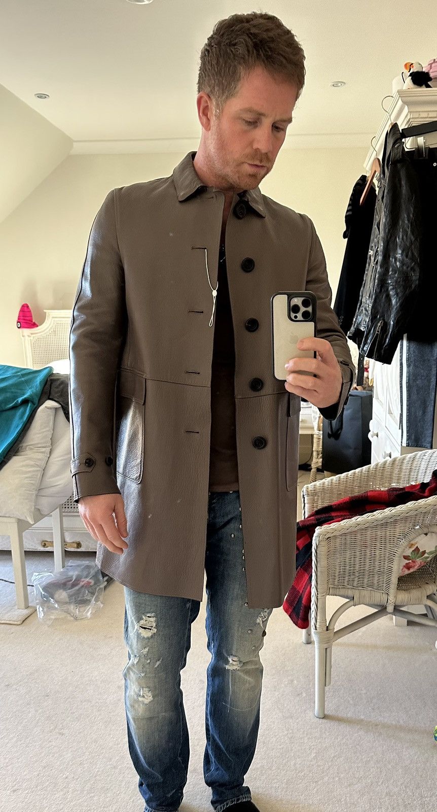 Burberry Prorsum Burberry Prorsum Bailey sample long grey leather coat Size US M / EU 48-50 / 2 - 3 Thumbnail