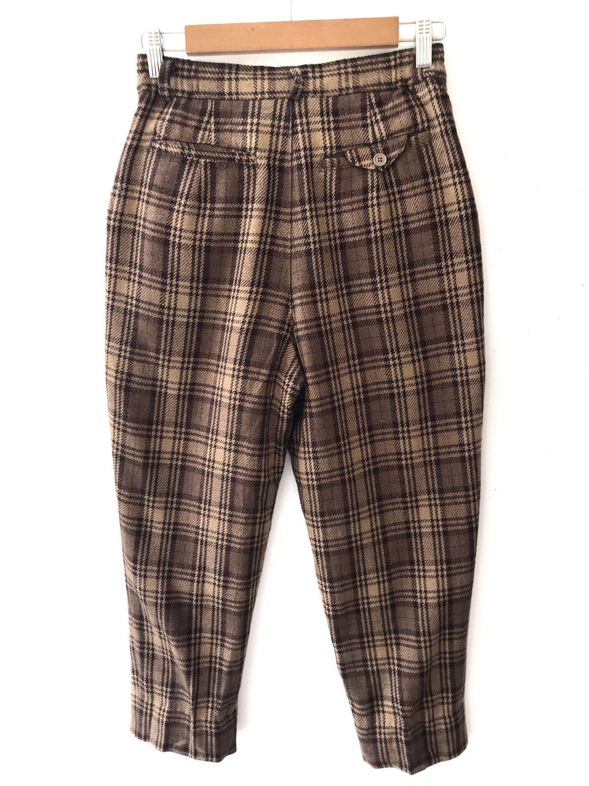 Japanese Brand × Vintage Vintage Japanese Wool Checked Plaid Baggy Cropped Pants Size US 26 / EU 42 - 2 Thumbnail