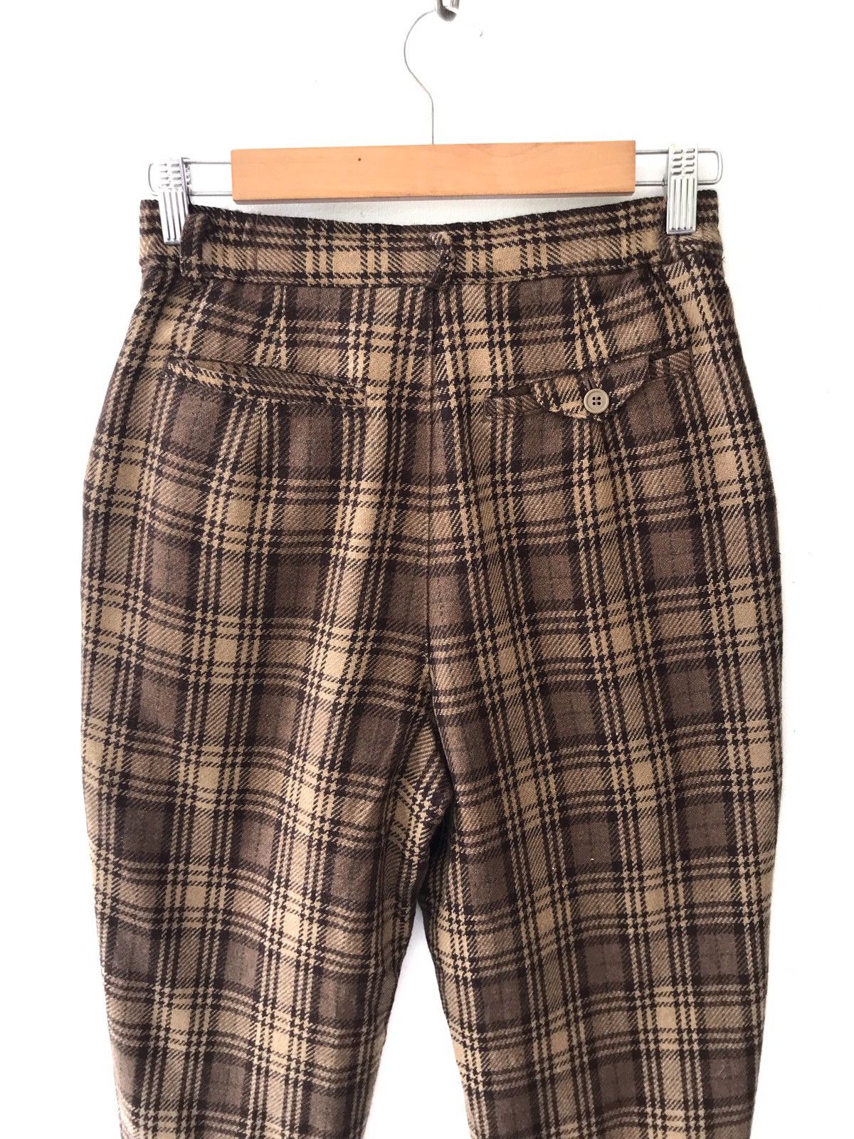 Japanese Brand × Vintage Vintage Japanese Wool Checked Plaid Baggy Cropped Pants Size US 26 / EU 42 - 4 Thumbnail