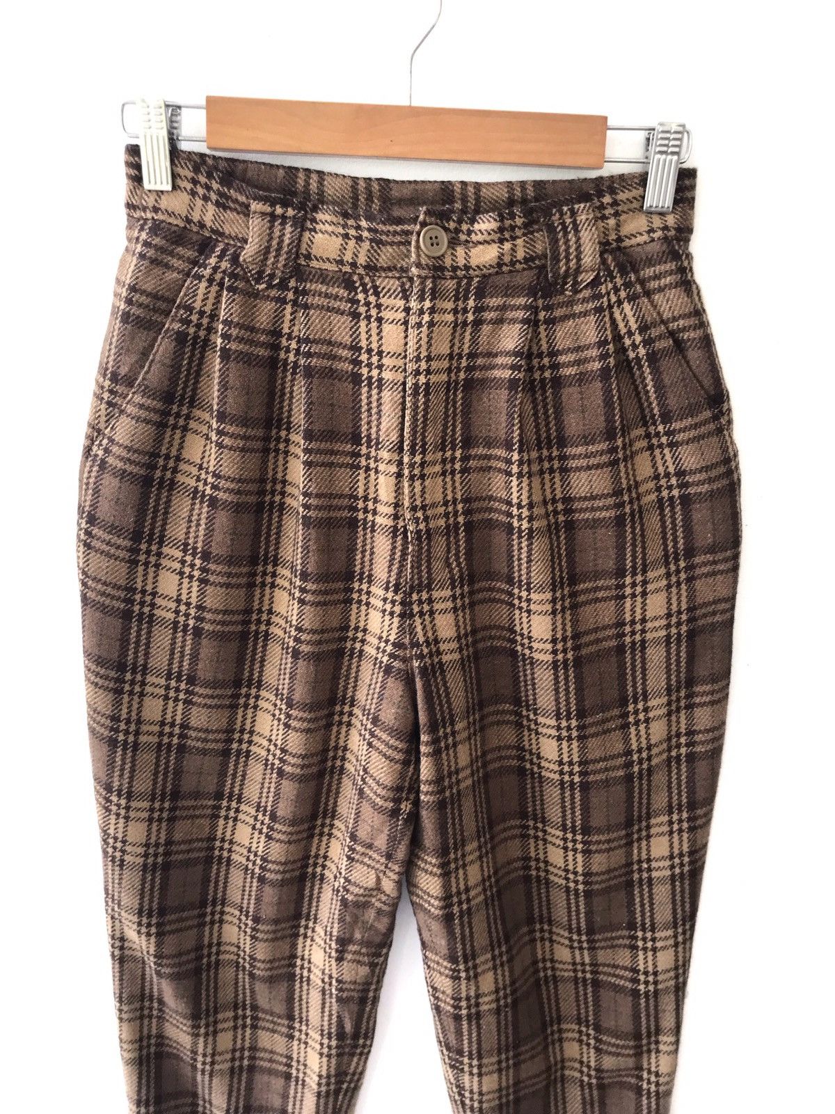 Japanese Brand × Vintage Vintage Japanese Wool Checked Plaid Baggy Cropped Pants Size US 26 / EU 42 - 3 Thumbnail