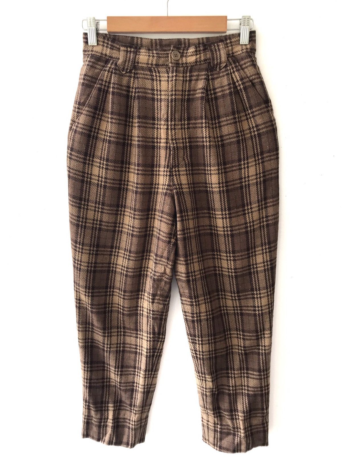 Japanese Brand × Vintage Vintage Japanese Wool Checked Plaid Baggy Cropped Pants Size US 26 / EU 42 - 1 Thumbnail