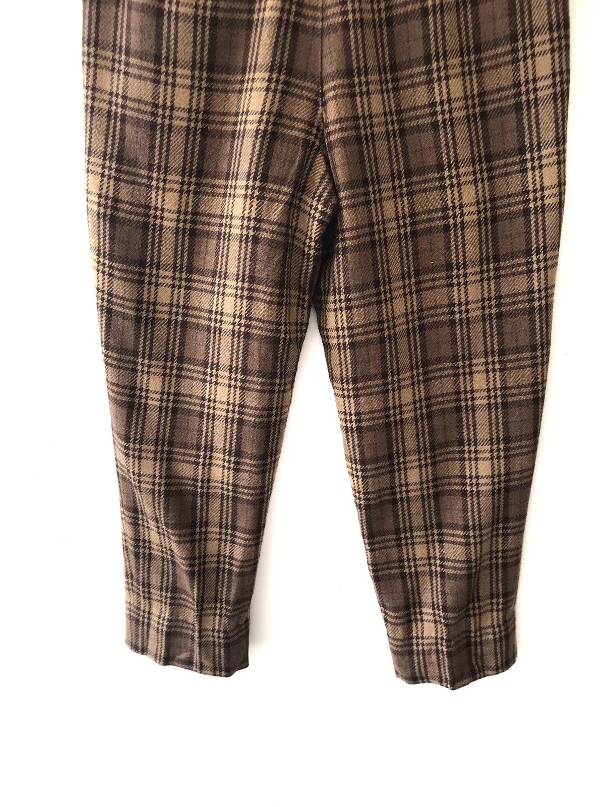 Japanese Brand × Vintage Vintage Japanese Wool Checked Plaid Baggy Cropped Pants Size US 26 / EU 42 - 5 Thumbnail