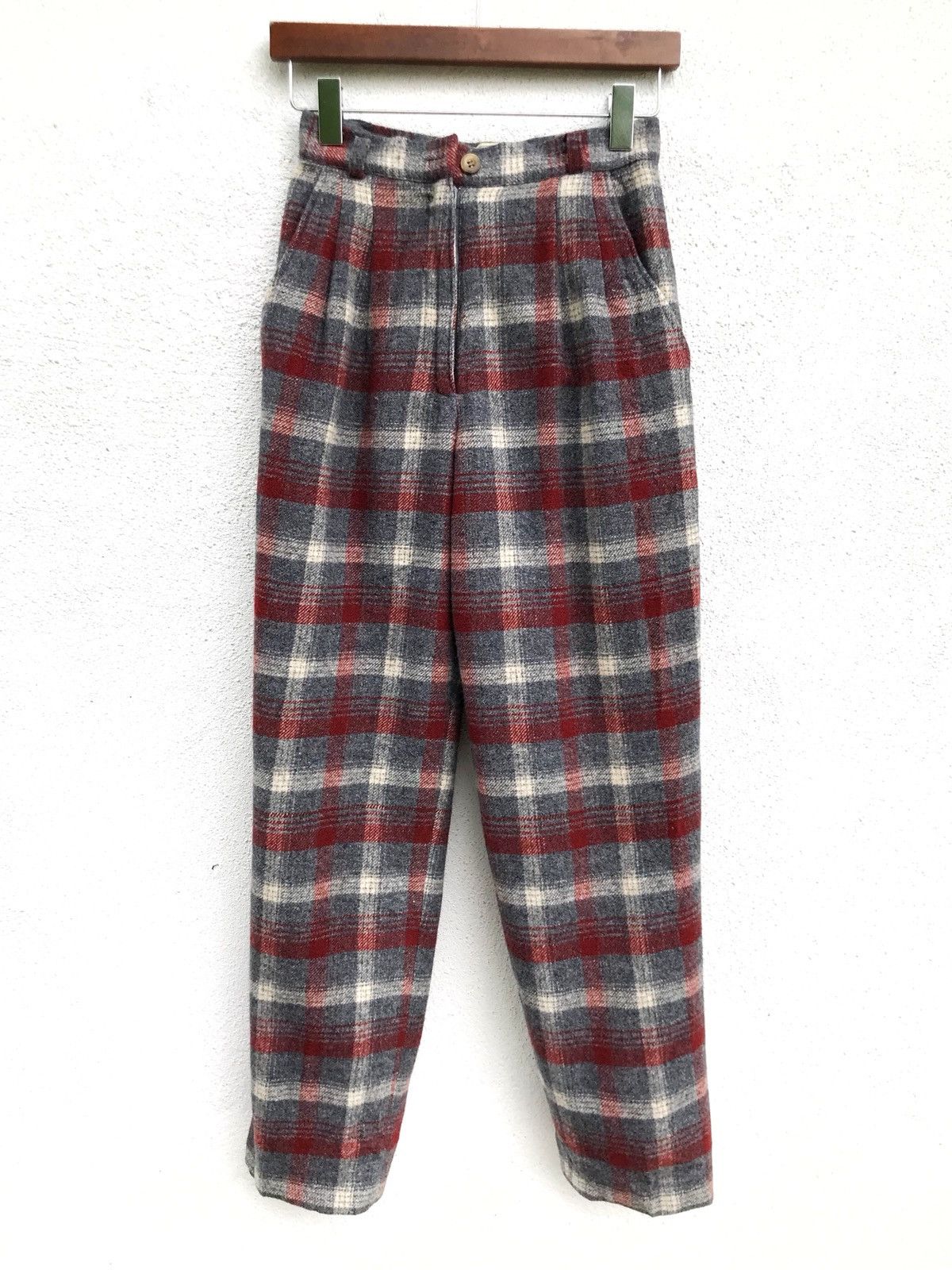 Designer × Japanese Brand Vintage Dixie Sport Wool Checked High Waist Trousers Pants Size US 26 / EU 42 - 1 Thumbnail
