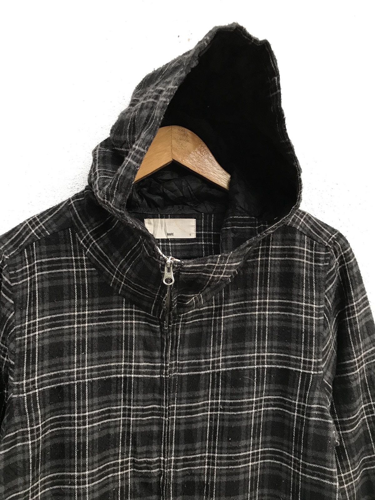 image of Hare Hoodie Checked Zipper Sweatshirt Jacket in Checkered, Men's (Size Small)