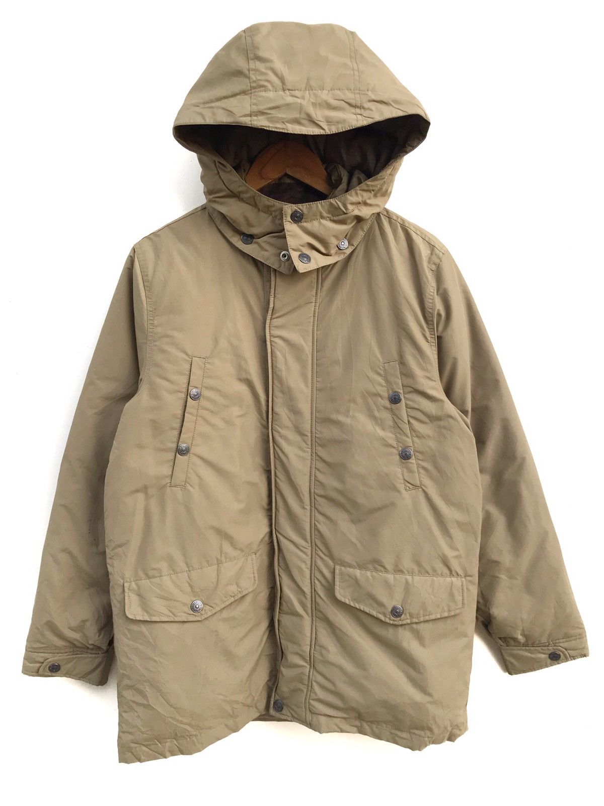image of Levis Hoodie Down Quilted Puffer Jacket in Brown, Men's (Size Medium)