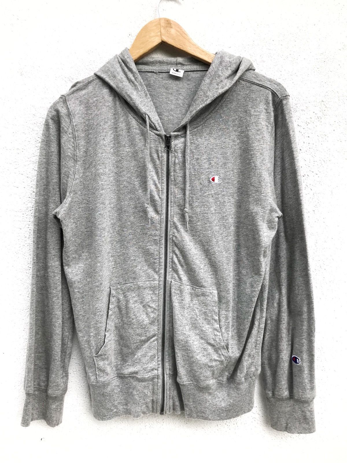 image of Champion Hoodie Light Grey Small Logo Plain Sweatshirt, Men's (Size Large)