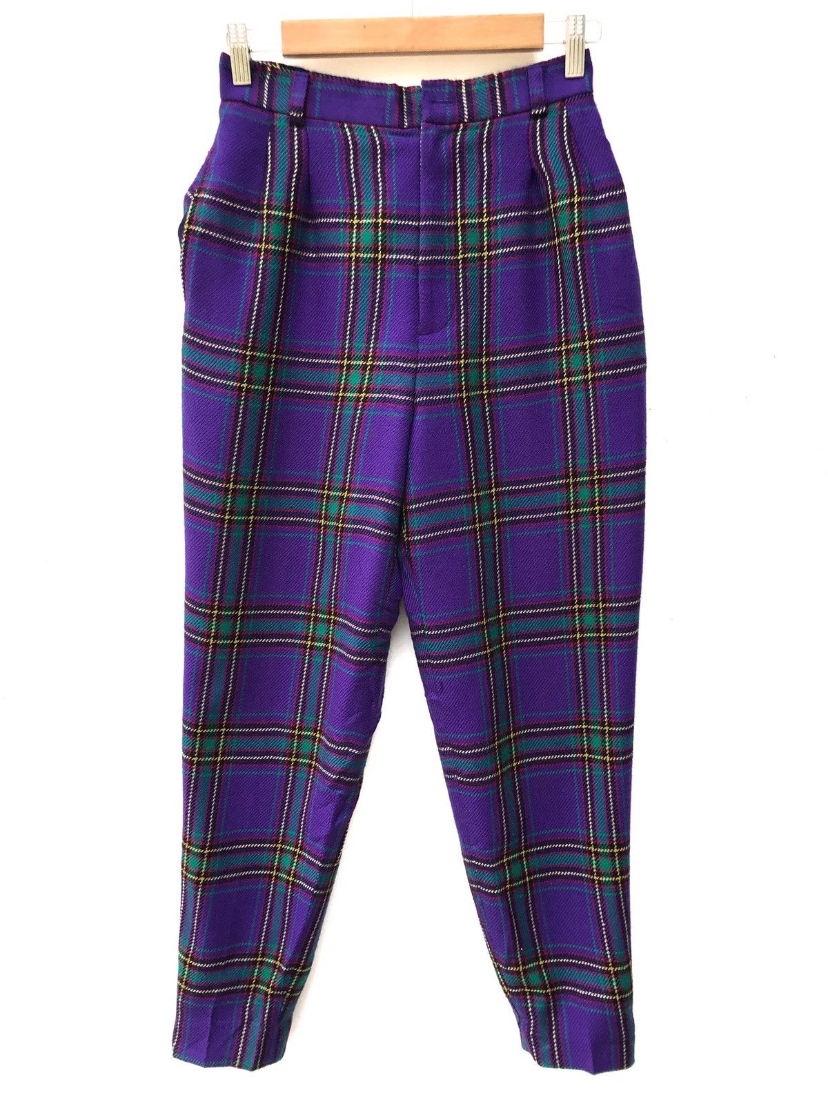 image of Vintage Japanese Trois Wool Checked Baggy Pants in Purple, Men's (Size 26)