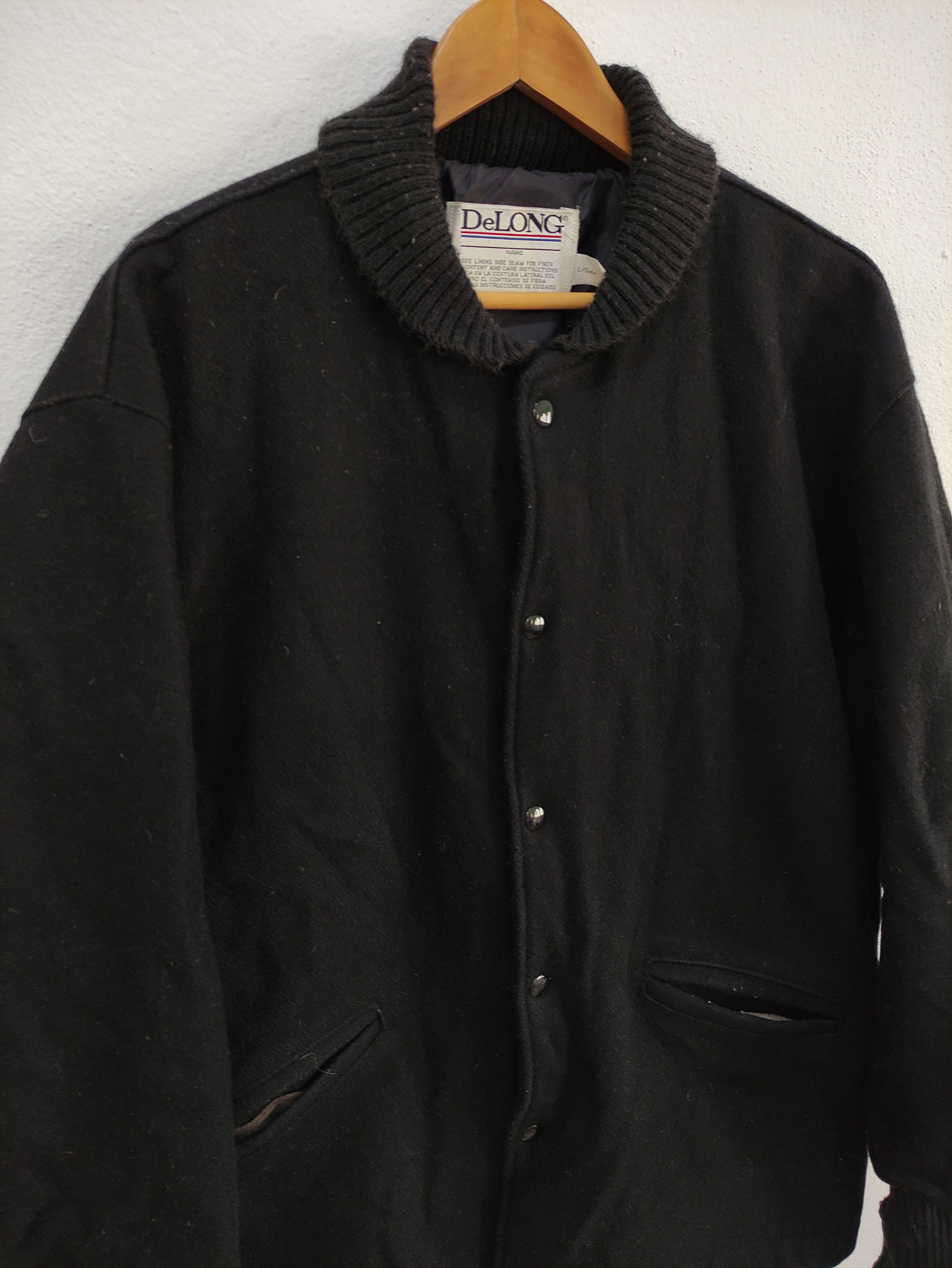 Delong × Vintage Vintage DeLong Black Blank Wool Varsity Jacket Made in USA Size US L / EU 52-54 / 3 - 4 Thumbnail