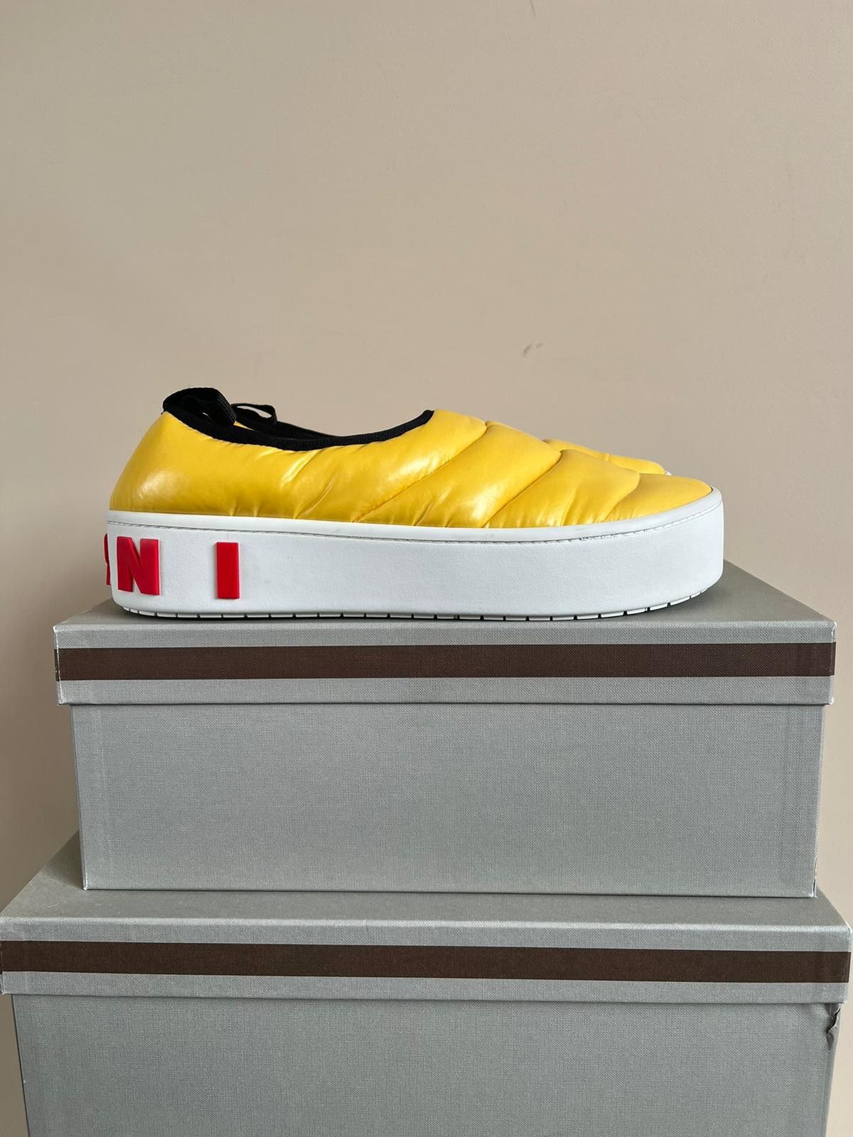 image of Marni Puffy Low Top Logo Sneakers In Yellow, Men's (Size 10)