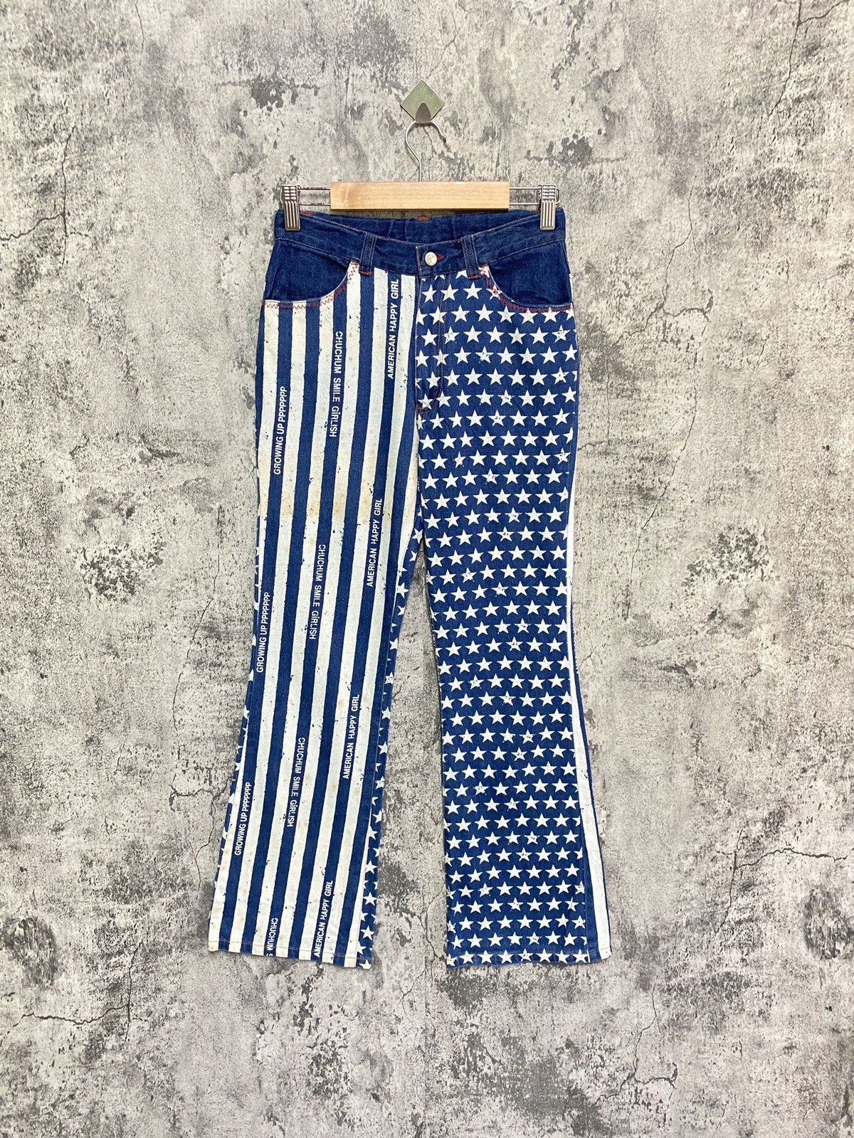 image of Designer Japanese Chuchum Star Striped Flared Design Pants in Grey, Men's (Size 26)